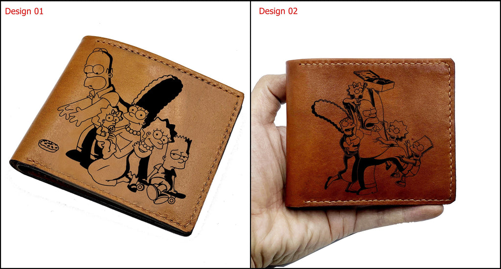 Mayan Corner - Personalized genuine leather wallet, bifold leather gift for dad from daughter, The Simpsons movie art wallet, birthday gift for men