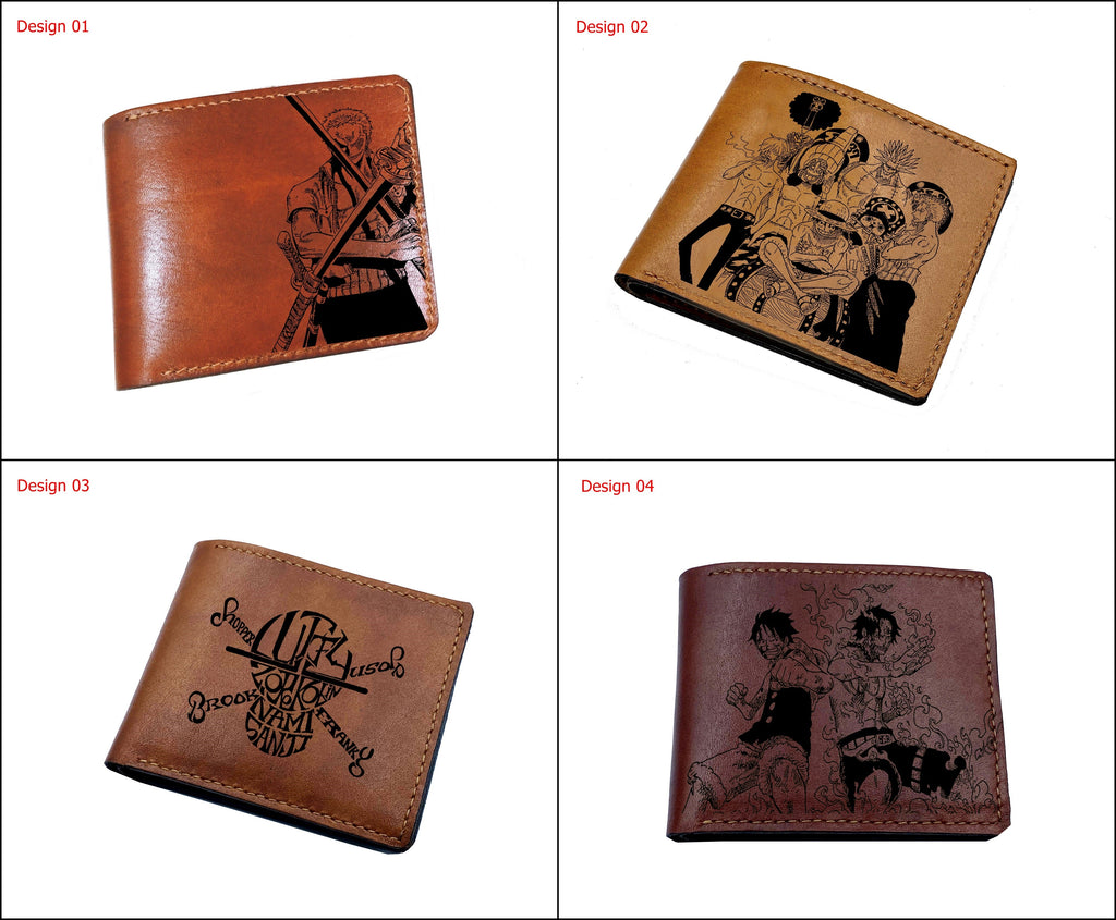 Personalized leather handmade wallet, anime pattern gift, One Piece leather men's wallet, leather anniversary gift idea for brother, husband, boyfriend