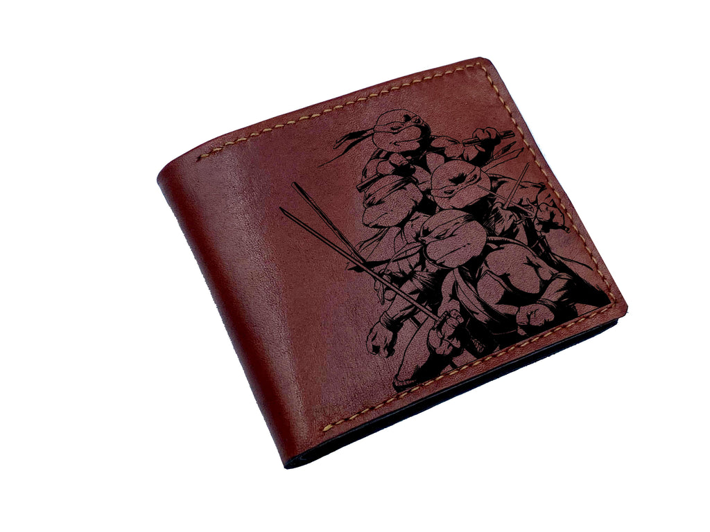 Mayan Corner - Personalized genuine leather handmade wallet, leather gift ideas for him, ninja turtle leather art wallet - 0111221