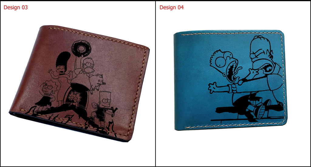 Mayan Corner - Personalized leather handmade wallet, The Simpsons movie engraving wallet, Homer and Bart Simpson, leather art wallet for him, gift for dad, husband