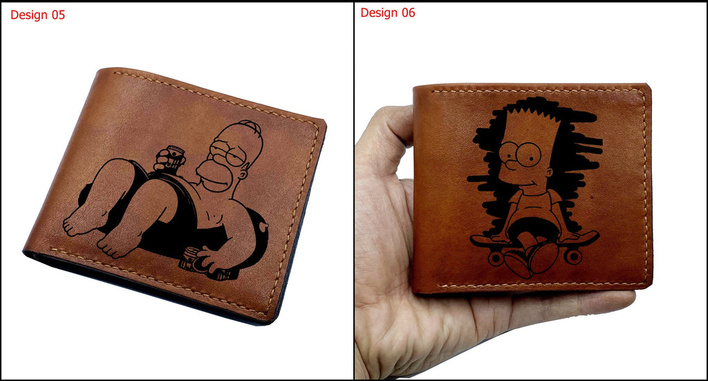 Mayan Corner - Personalized leather handmade wallet, The Simpsons movie engraving wallet, Homer and Bart Simpson, leather art wallet for him, gift for dad, husband