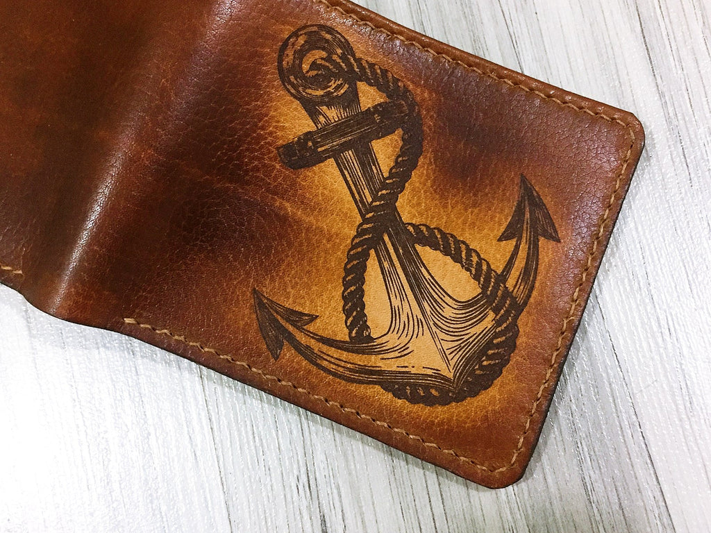 Mayan Corner - Anchor leather handmade men's wallet, custom gifts for him, father's day gifts, anniversary gift for men