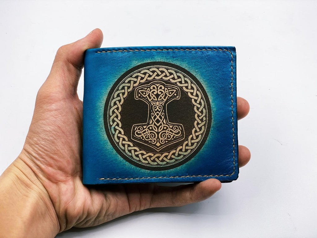 Mayan Corner - Thor's hammer mjolnir leather handmade men's wallet, custom gifts for him, father's day gifts, anniversary gift for men