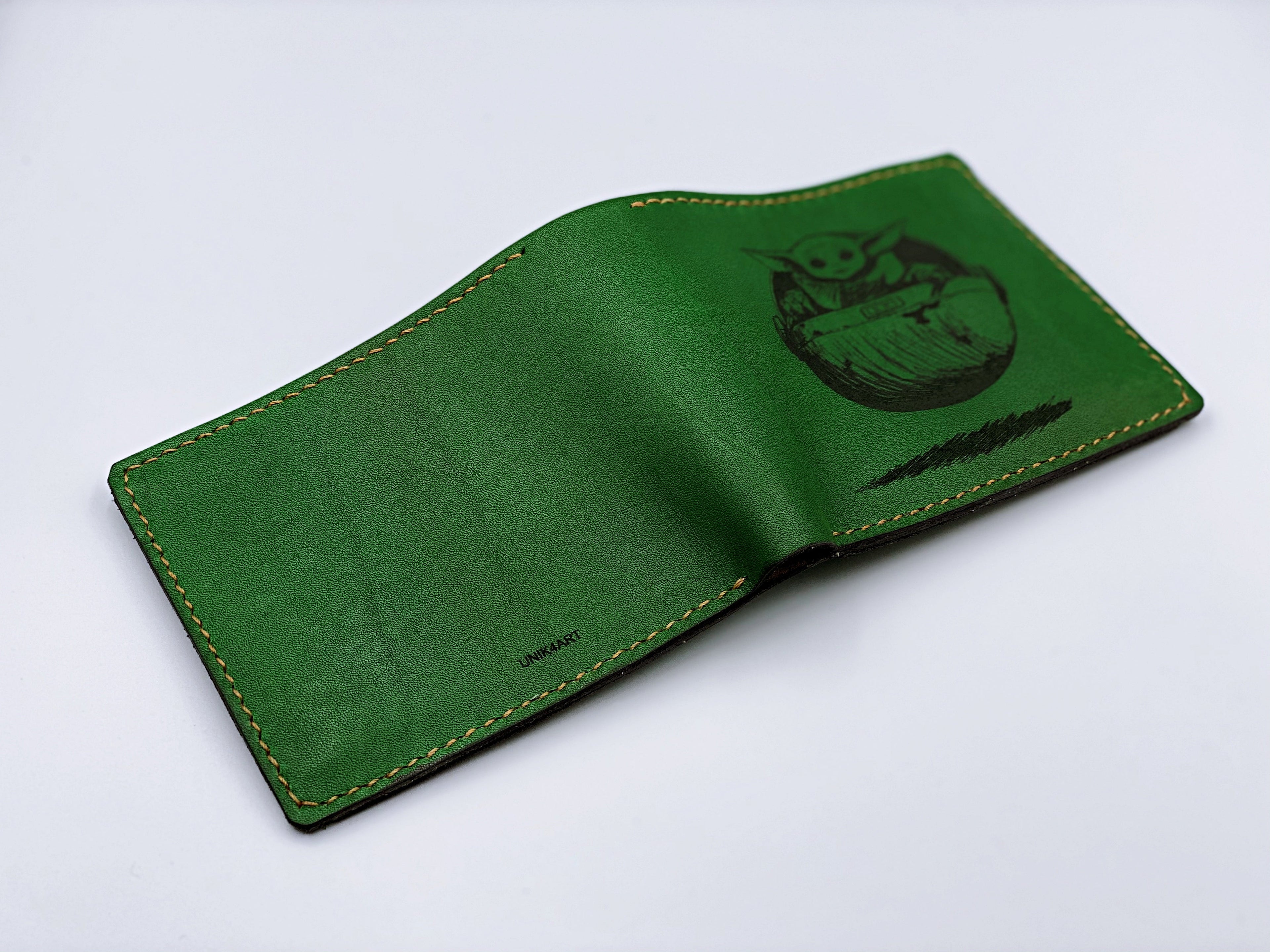 Mayan Corner - Starwars baby Yoda custom leather handmade men's wallet, special gifts for him, brown leather men's wallet, wallet for dad, boyfriend, husband, anniversary present for men