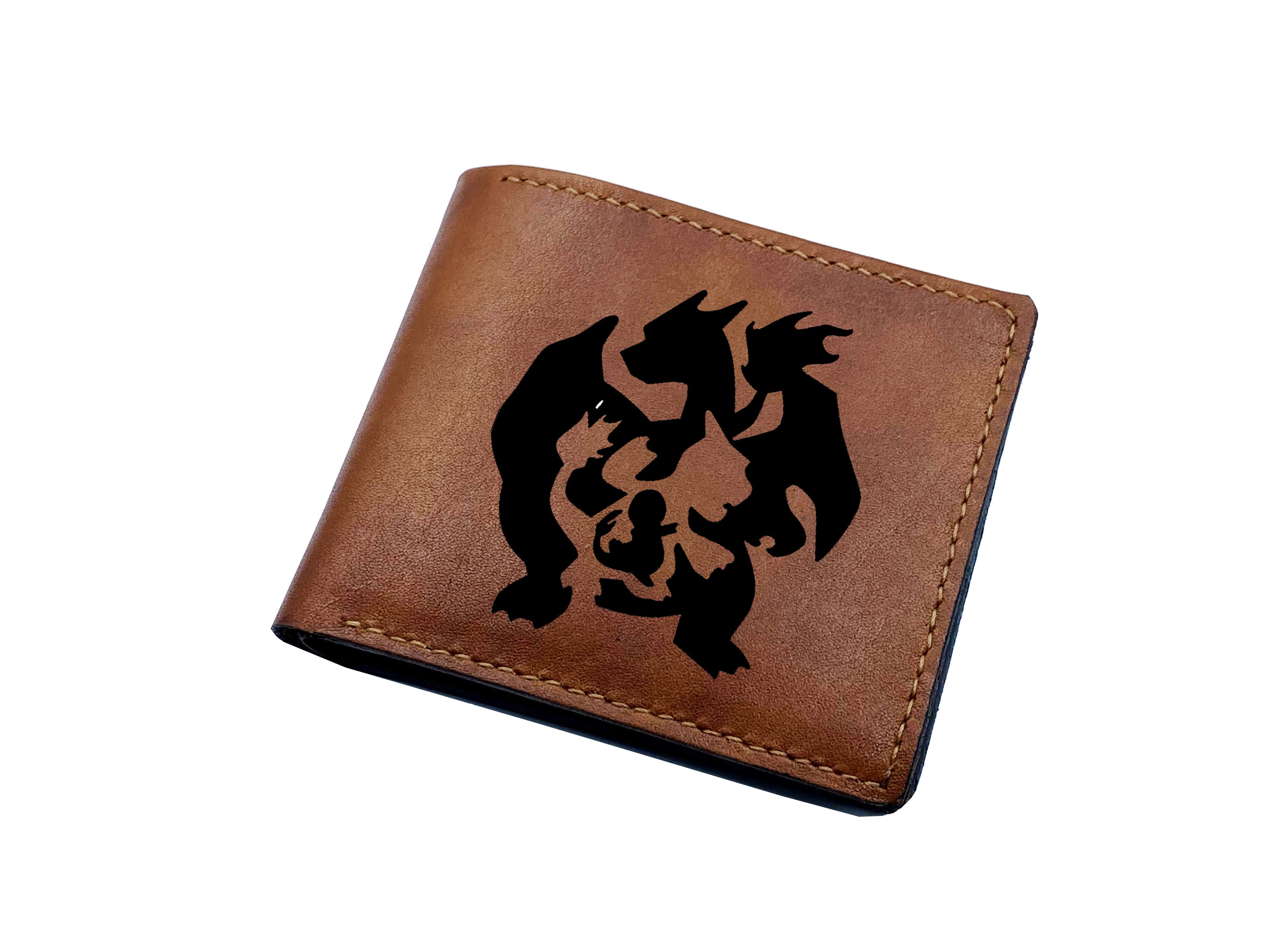 Mayan Corner - Custom Pokemon evolution men's wallet, Charmander pokemon wallet, bulbasaur leather gift, pokemon leather gift for him