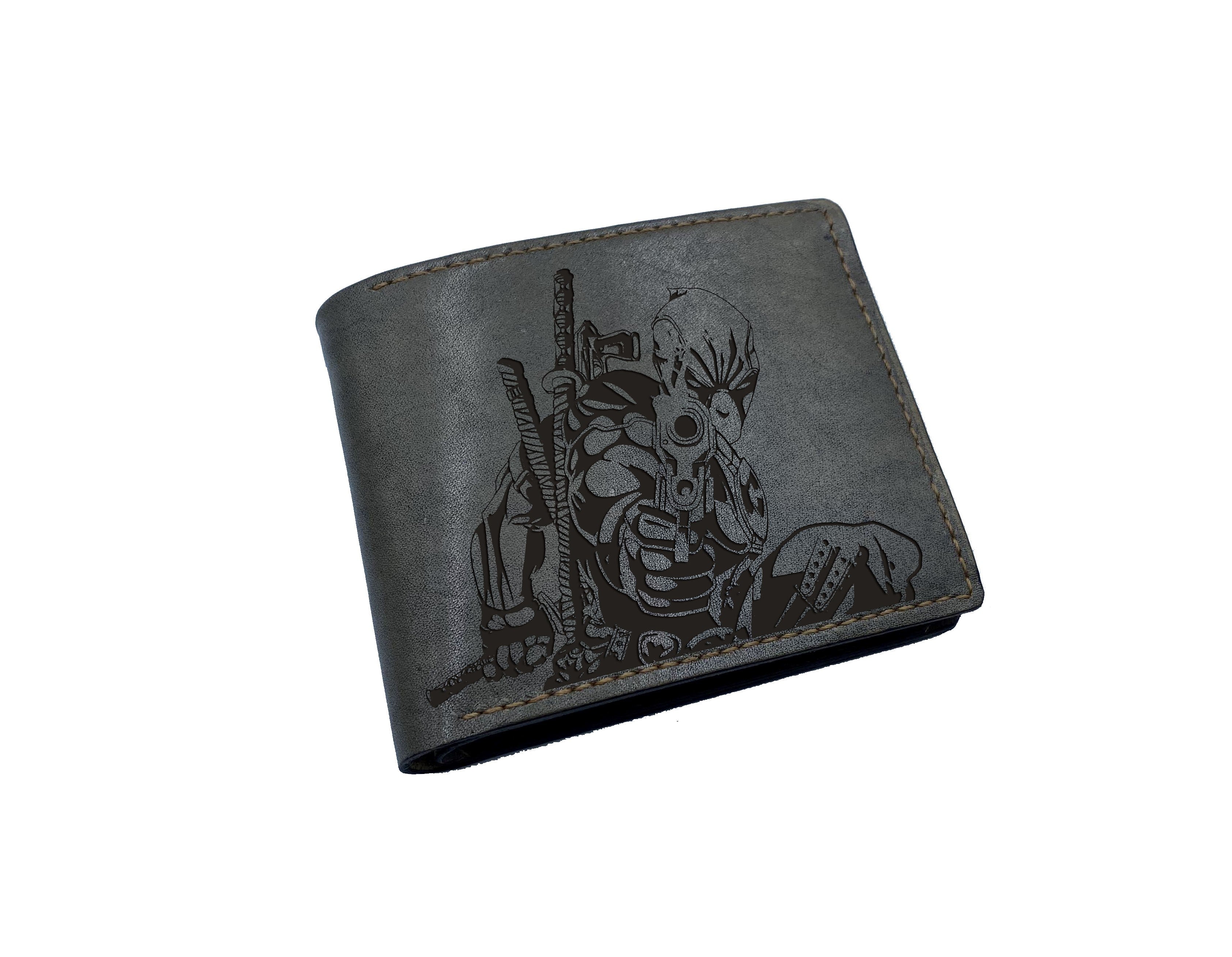 Deadpool genuine leather handmade wallet, customized leather gift for dad, bifold ID card holder for him, birthday gift for husband