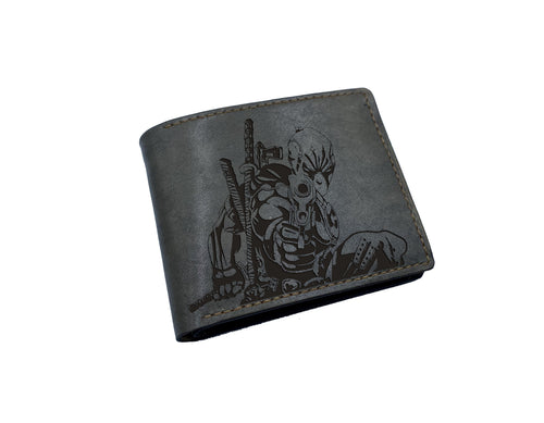 Deadpool genuine leather handmade wallet, customized leather gift for dad, bifold ID card holder for him, birthday gift for husband