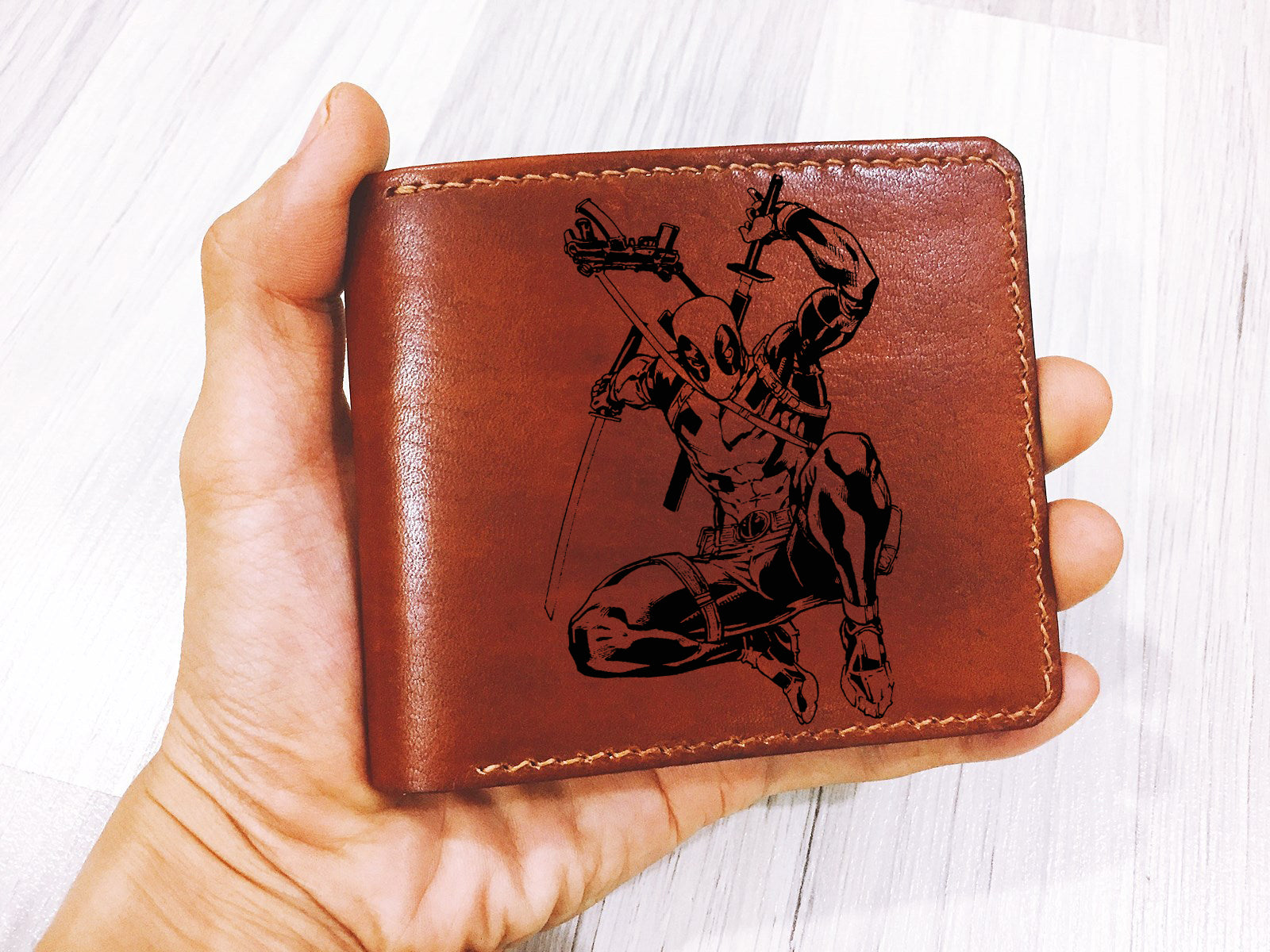 Mayan Corner - Deadpool superheroes leather handmade men's wallet, custom gifts for him, father's day gifts