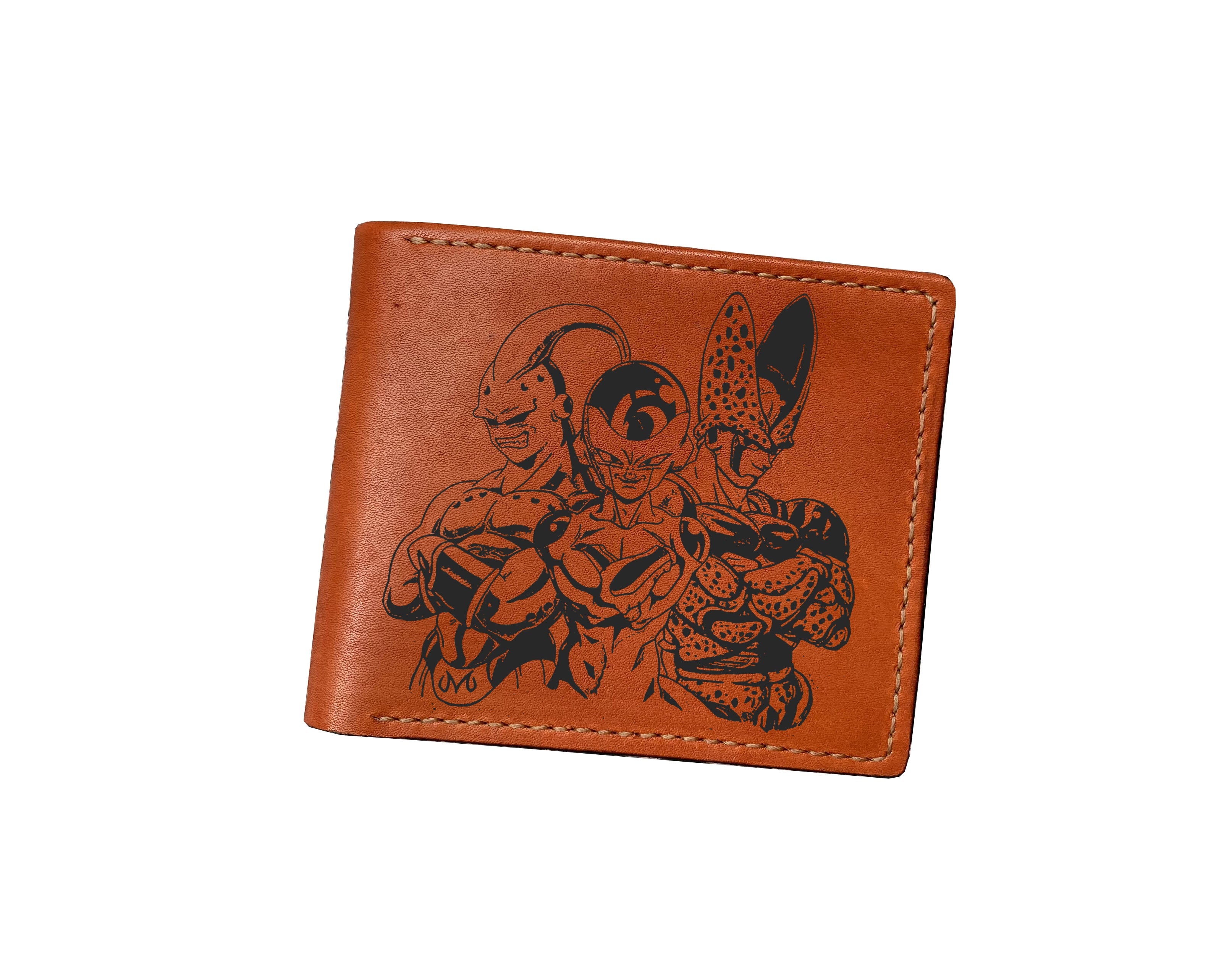 Mayan Corner - Dragon ball characters drawing leather wallet, fan art leather gift for men, wallet for boyfriend, birthday christmas present ideas - Cell android