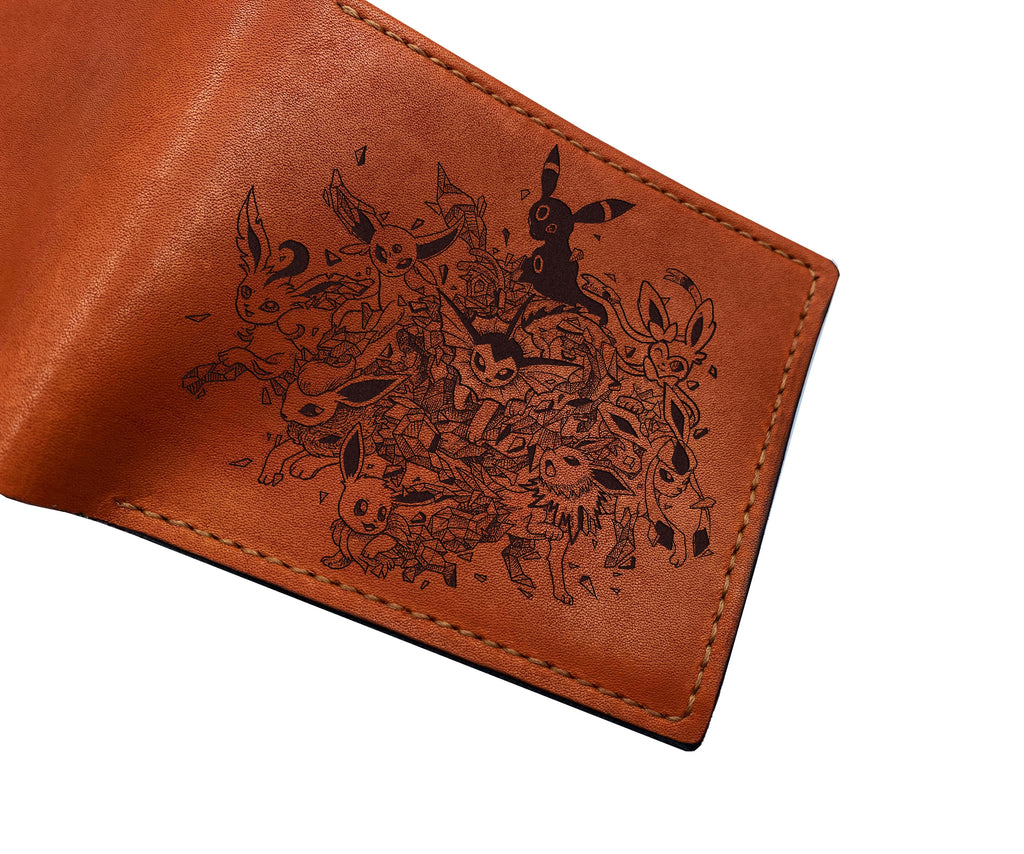 Eevee evolution leather wallet, customized leather gift for boyfriend, pokemon wallet, gift for kid, cool birthday gift ideas for husband