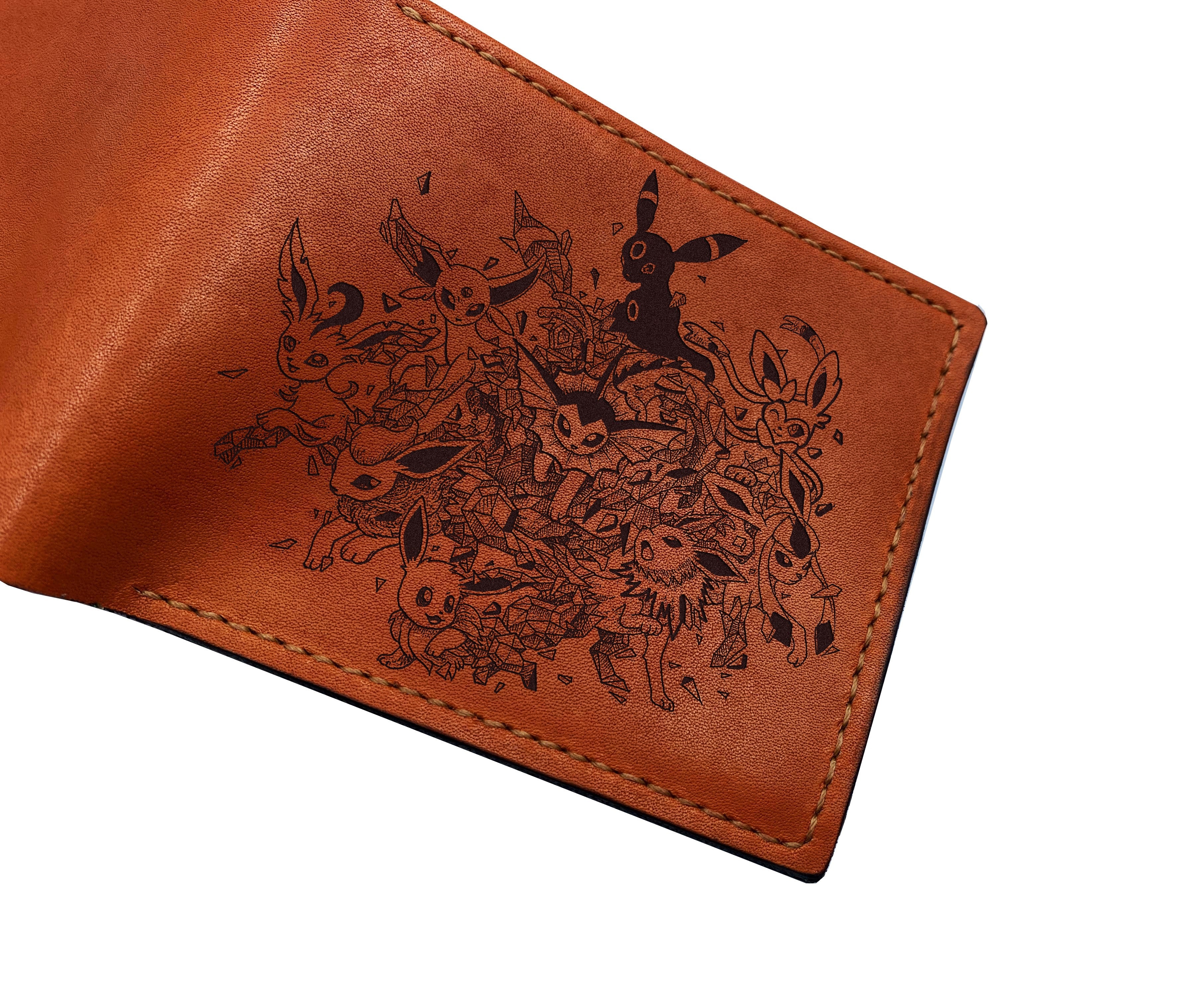 Eevee evolution leather wallet, customized leather gift for boyfriend, pokemon wallet, gift for kid, cool birthday gift ideas for husband