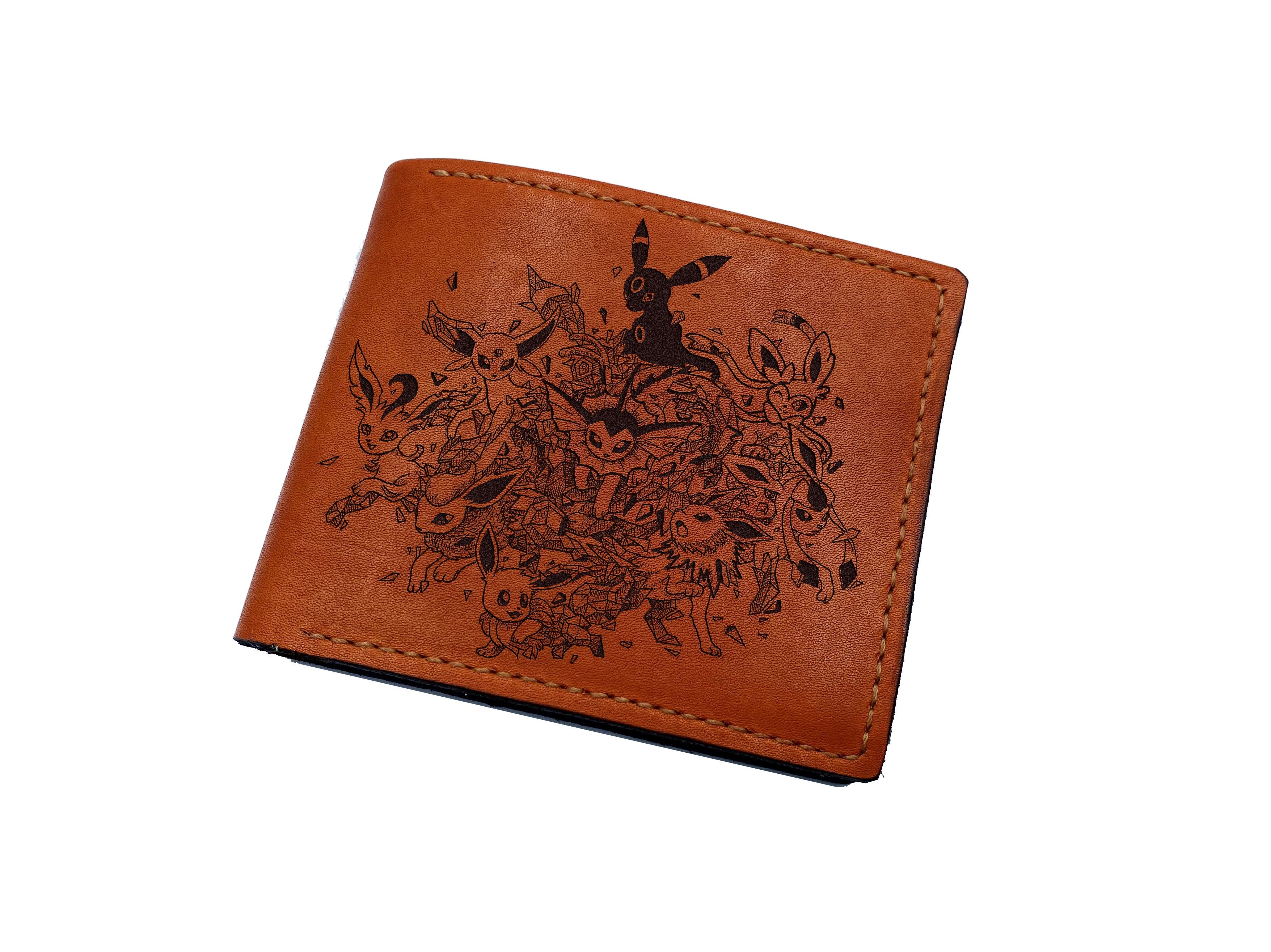 Eevee evolution leather wallet, customized leather gift for boyfriend, pokemon wallet, gift for kid, cool birthday gift ideas for husband