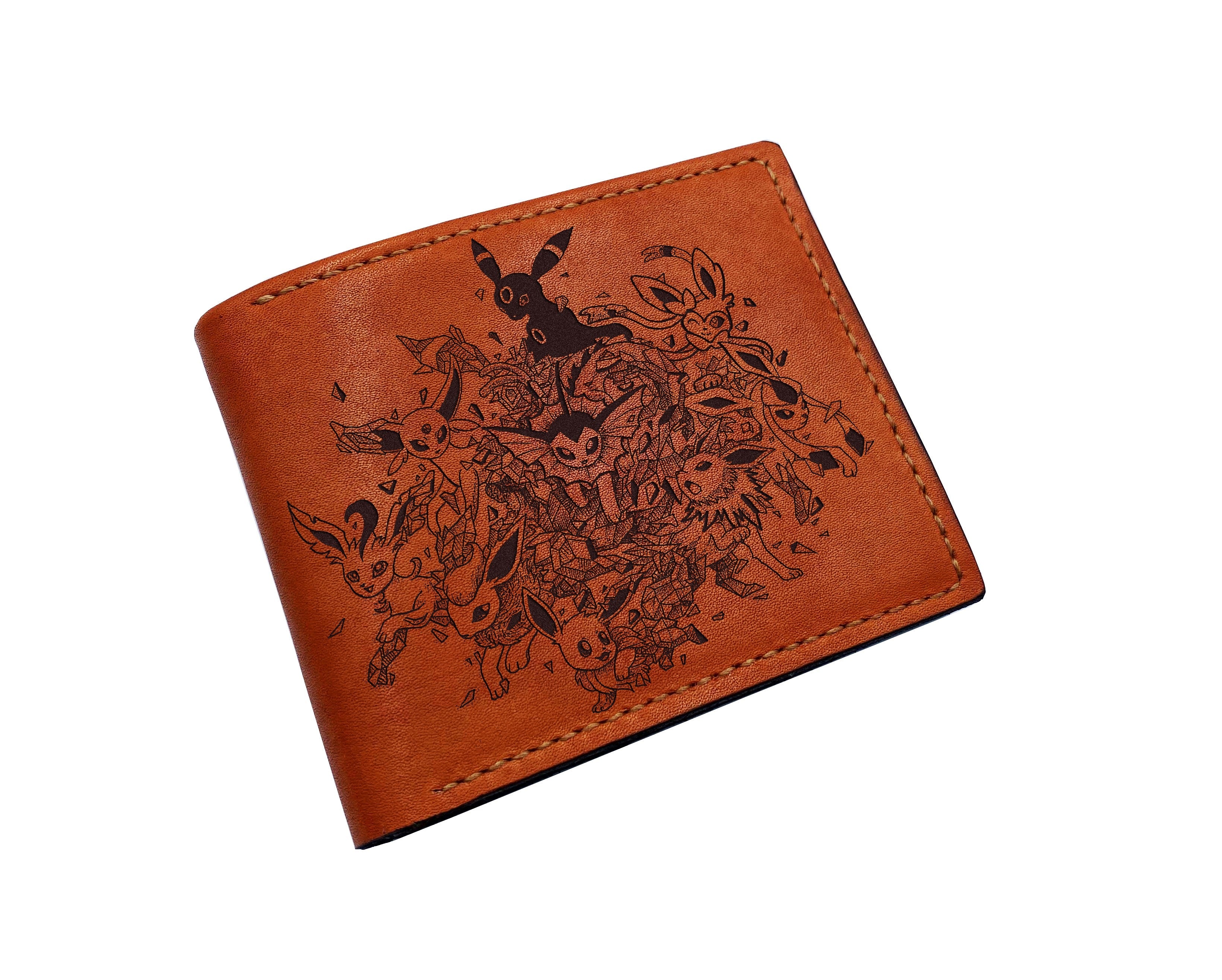 Eevee evolution leather wallet, customized leather gift for boyfriend, pokemon wallet, gift for kid, cool birthday gift ideas for husband