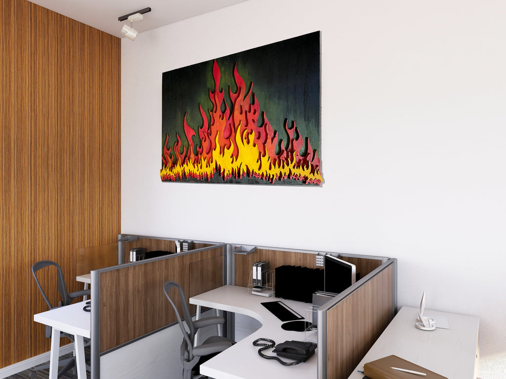 Wooden wall art home decor, Fire 3D multi layers hanging wooden picture, nature elements wall art decor, livingroom kitchen bedroom morden art
