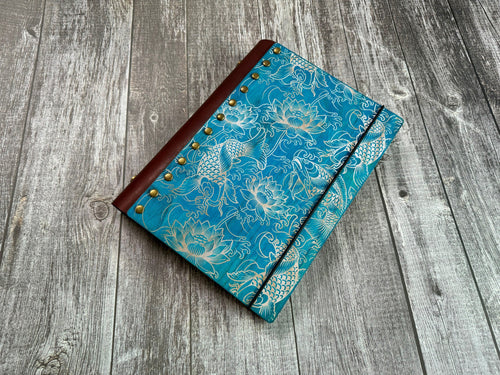 Koi fish wooden journal, Japanese pattern style journal, leather wood journal, notebook, customized refill wood journal, personalized gifts