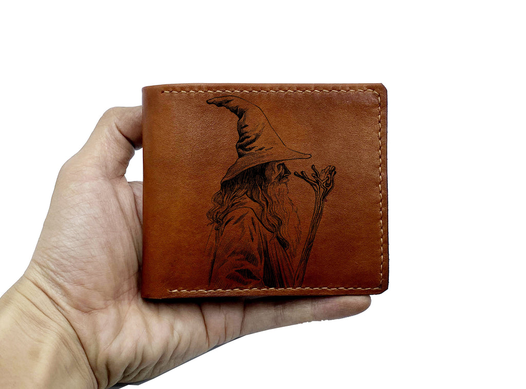 Mayan Corner - The Lord of the Rings leather handmade wallet, characters of the series, Frodo Gandalf drawing art wallet, leather gift for LOTR fan