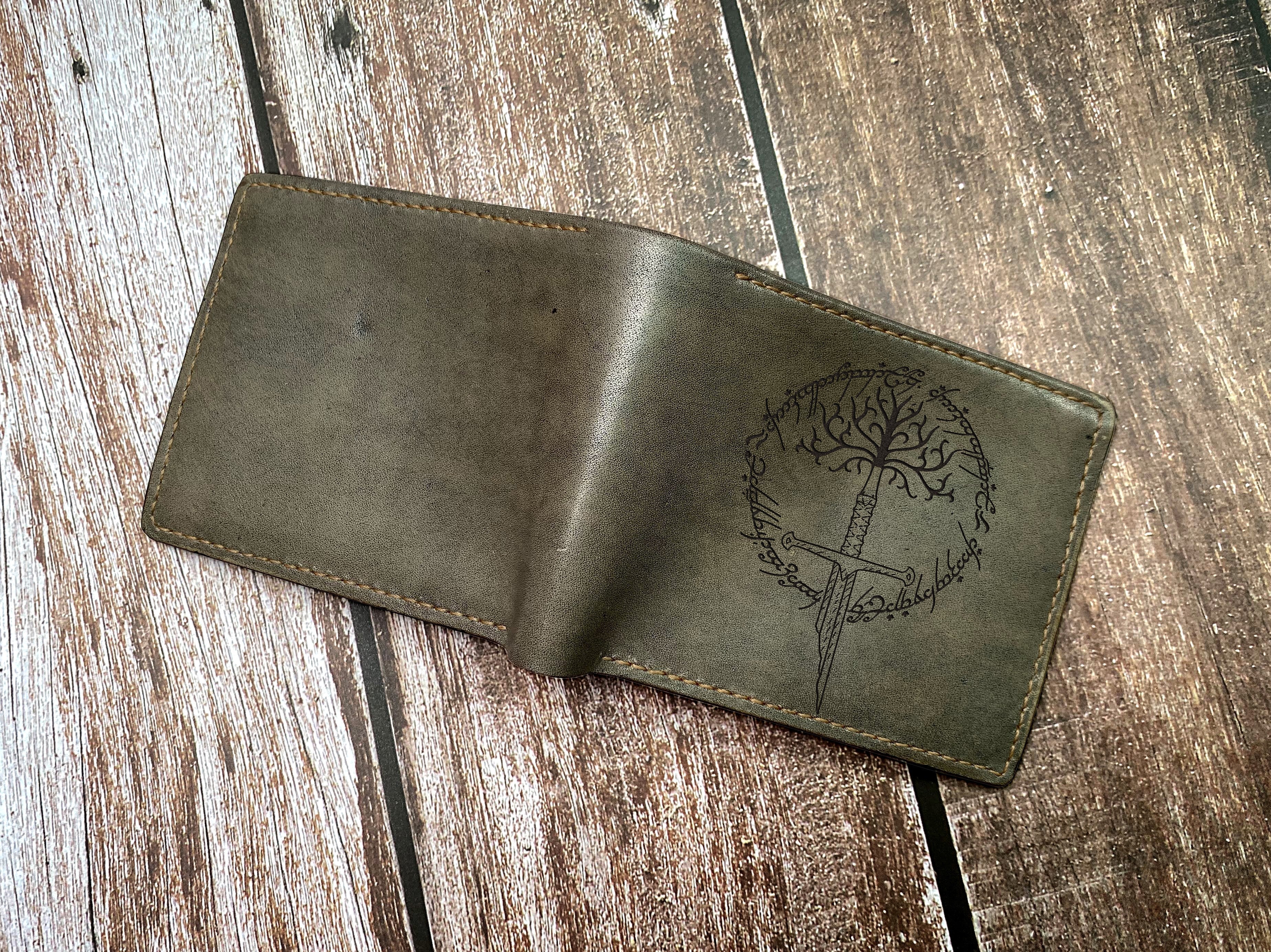 The lord of the rings leather men's wallet, Gondor tree sword with Ring Verse art wallet, Gondor broken sword pattern, birthday gift for men