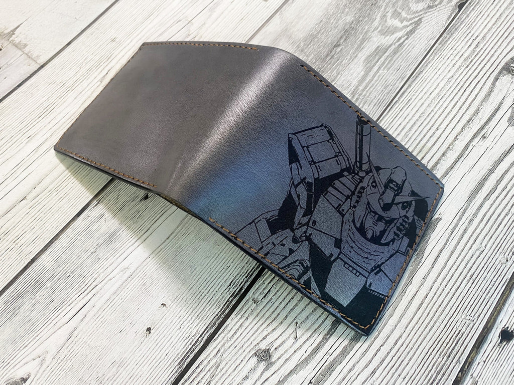 Gundam giant robots art wallet, customized mechanical android Japan wallet, anime robot gift ideas for him, fiction manga art leather gift