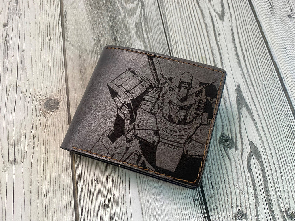Gundam giant robots art wallet, customized mechanical android Japan wallet, anime robot gift ideas for him, fiction manga art leather gift