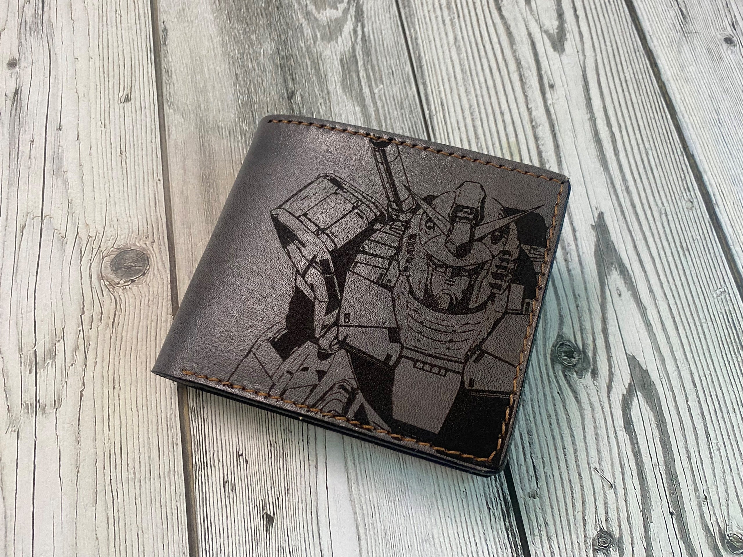 Gundam giant robots art wallet, customized mechanical android Japan wallet, anime robot gift ideas for him, fiction manga art leather gift