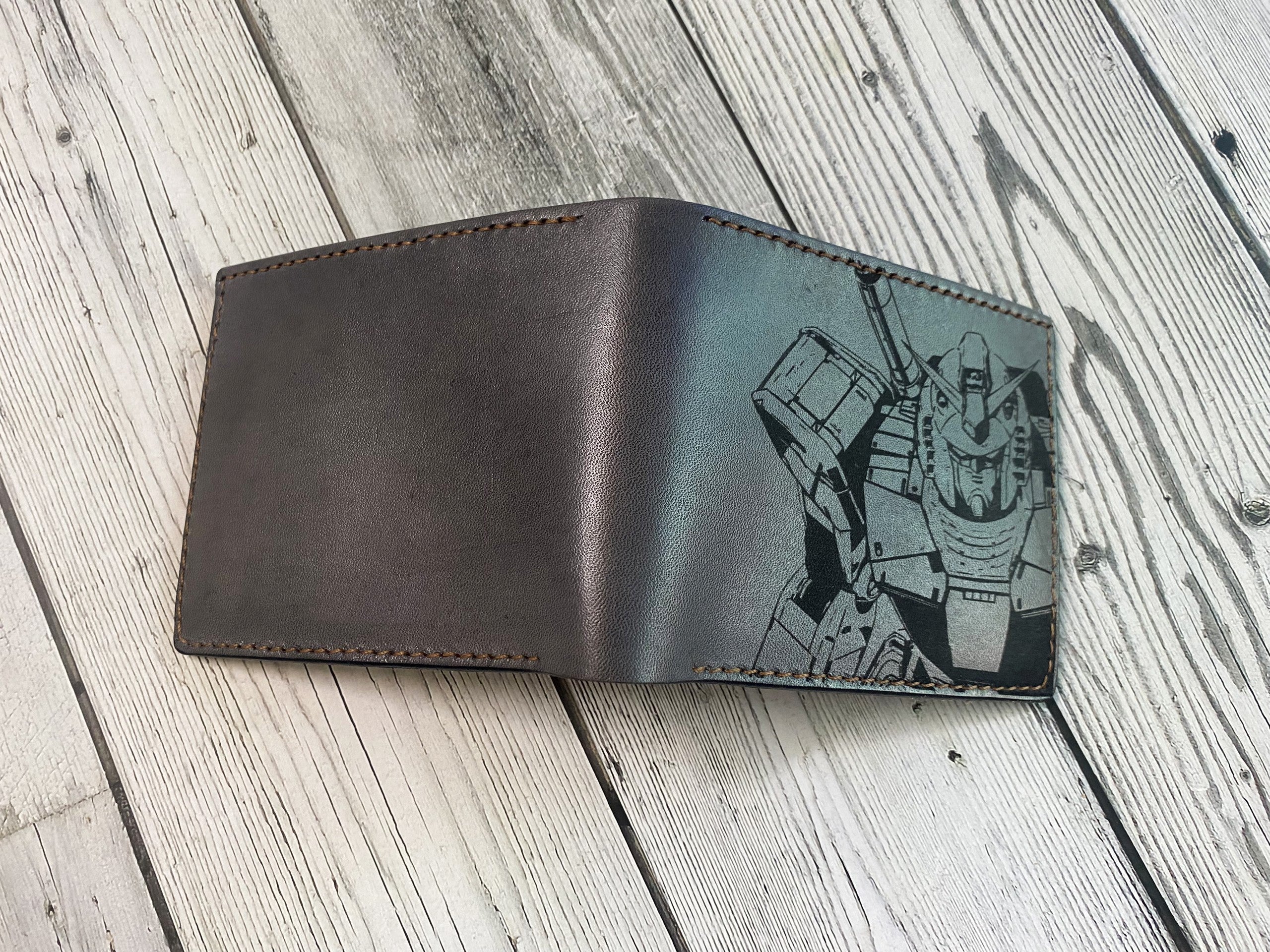 Gundam giant robots art wallet, customized mechanical android Japan wallet, anime robot gift ideas for him, fiction manga art leather gift