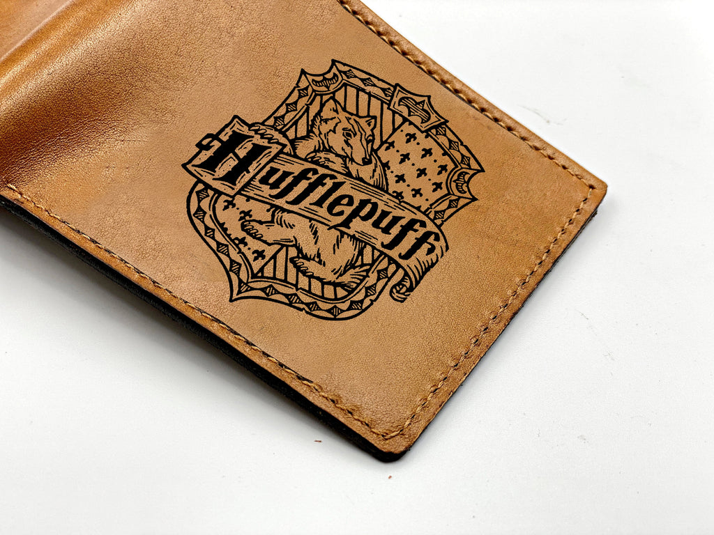Mayan Corner - Harry Porter leather men wallet, Hogwarts houses logo engraving wallet, customized leather gift for dad, brother, husband