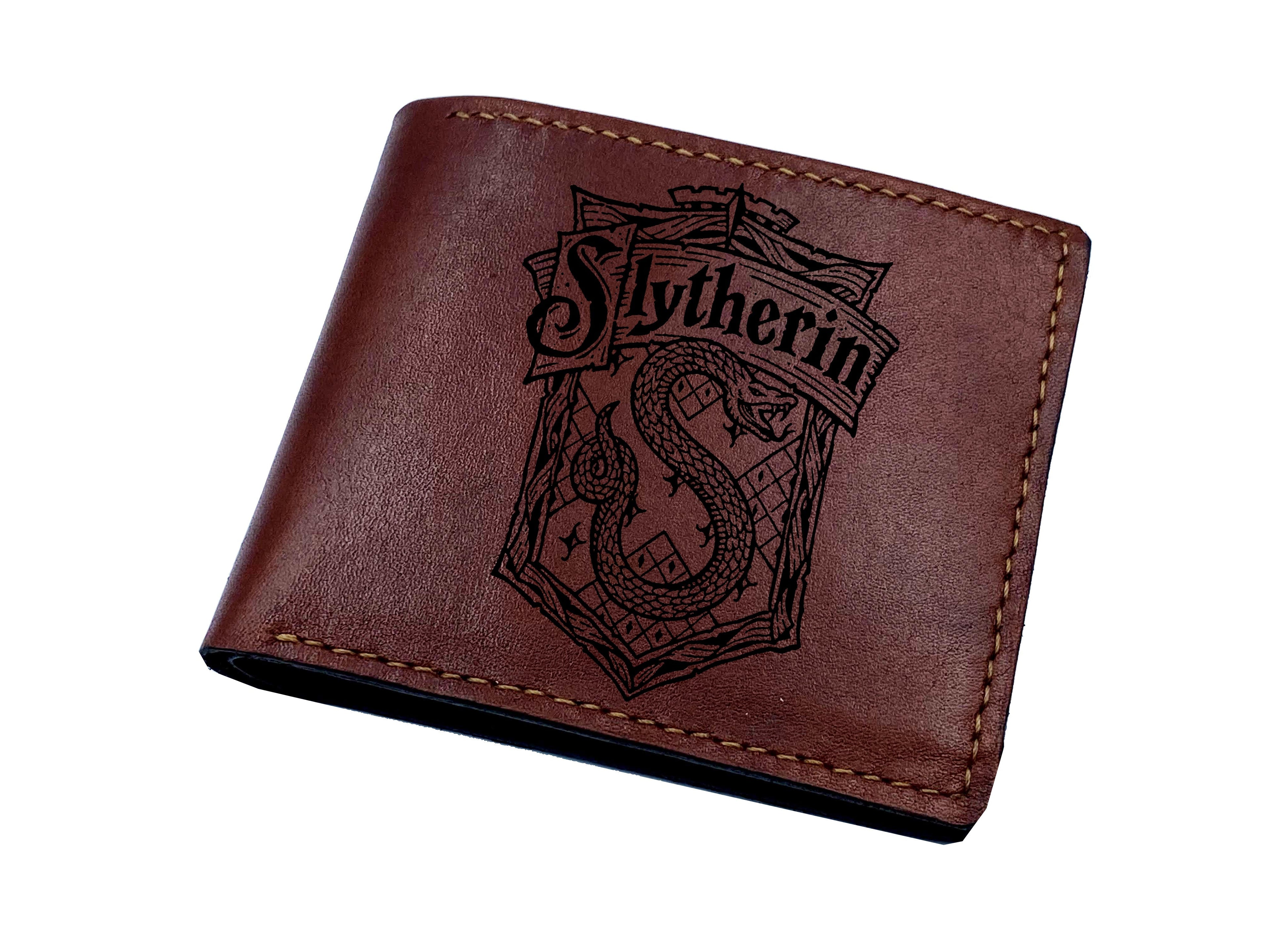 Mayan Corner - Harry Porter leather men wallet, Hogwarts houses logo engraving wallet, customized leather gift for dad, brother, husband