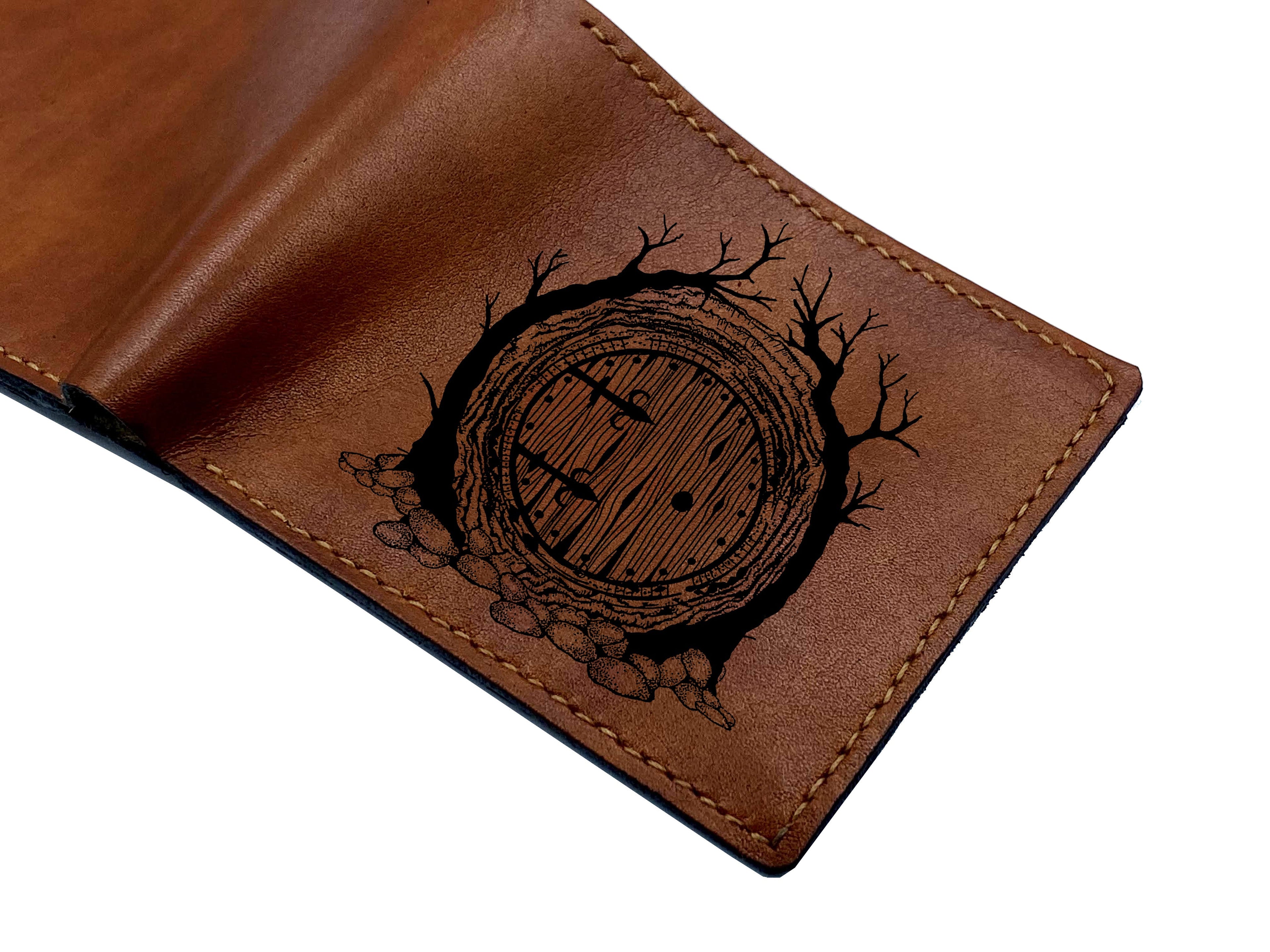 Mayan Corner - Personalized leather handmade wallet, The Lord of the rings wallet, Nine Black Rider the Nazgul drawing, LOTR leather art wallet, gift for him, boyfriend birthday leather wallet