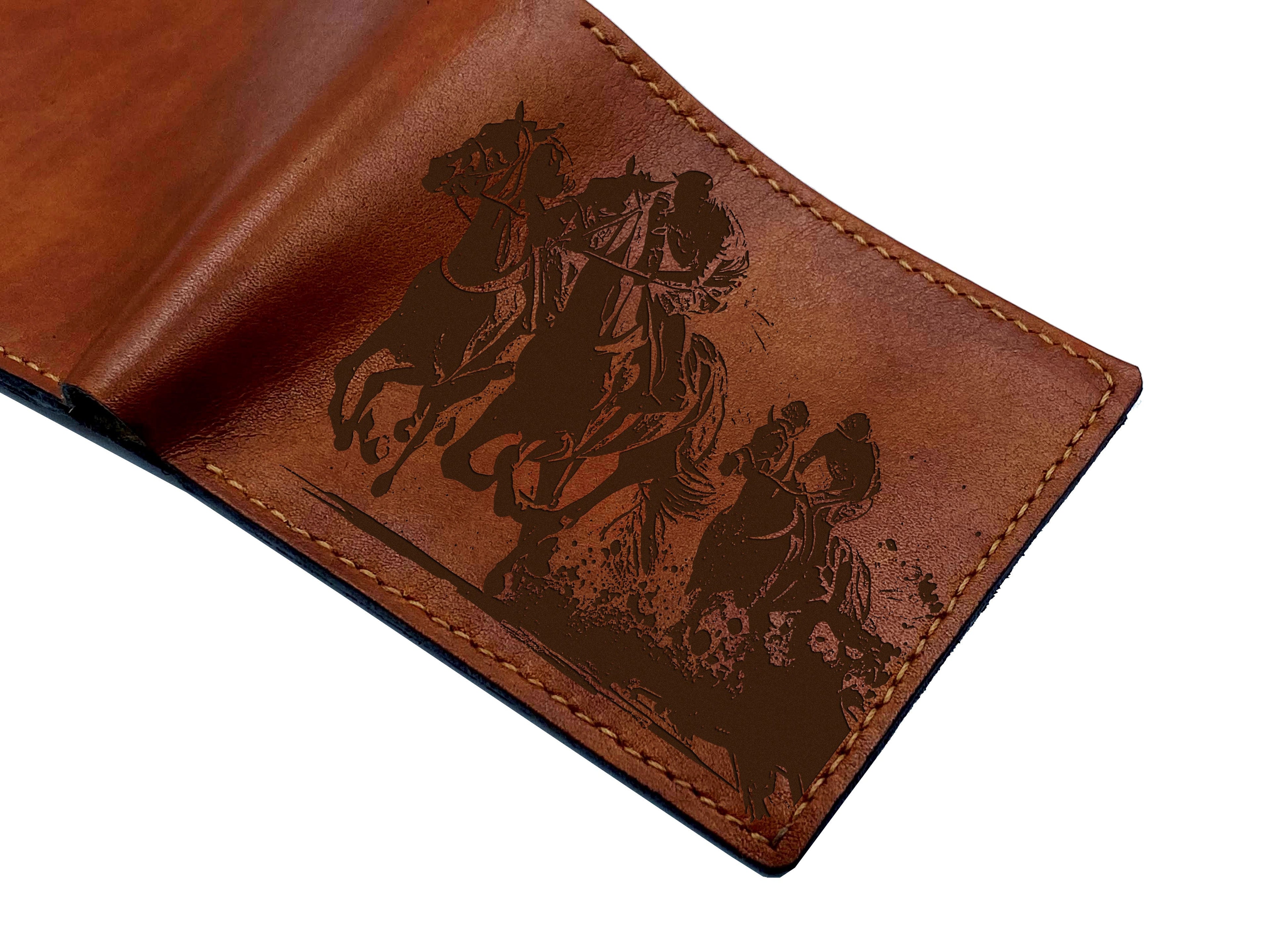 Horse racing leather wallet, Horses engraving wallet, personalized animal pattern gift ideas for him, wallet for dad, gift for horse lovers