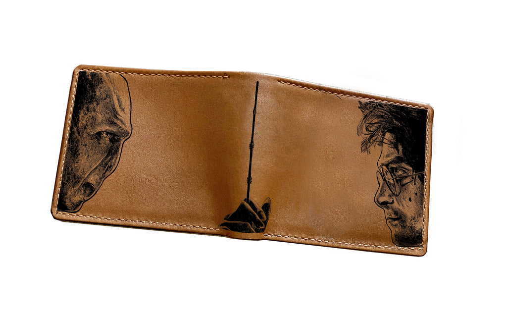 Mayan Corner - Voldemort engraving leather wallet, customized Harry Porter characters leather gifts, leather anniversary present idea for men