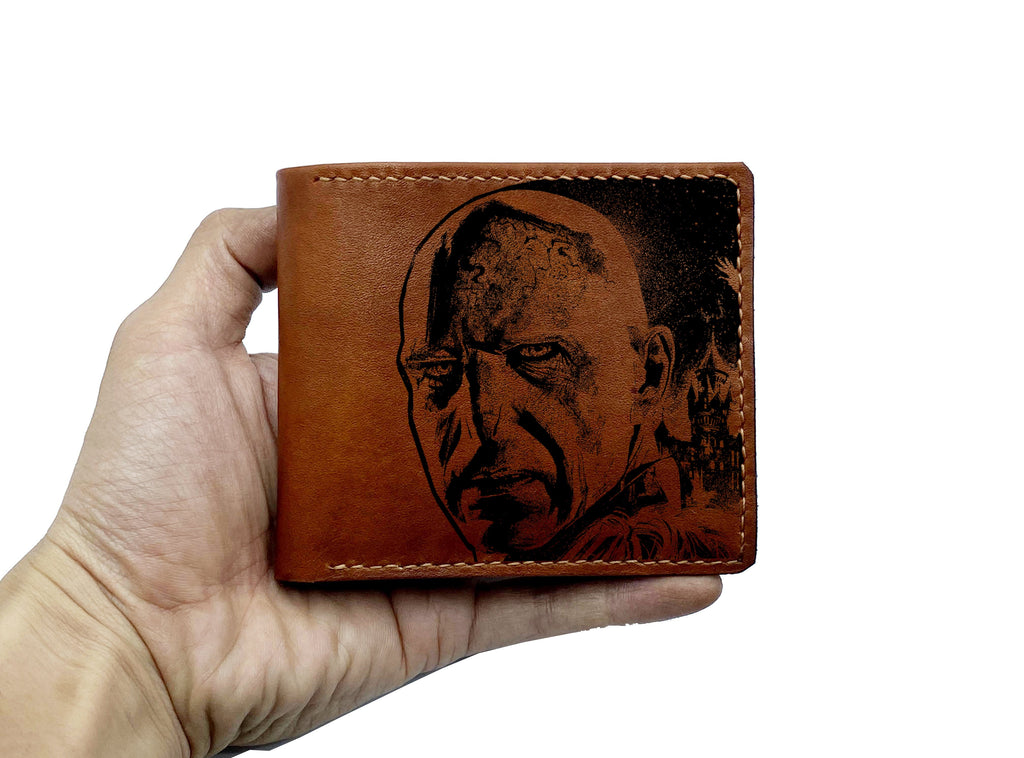 Mayan Corner - Voldemort engraving leather wallet, customized Harry Porter characters leather gifts, leather anniversary present idea for men