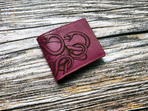 Human skull skeleton engrave pattern wallet, snake skull gift ideas, snake wallet for husband, boyfriend