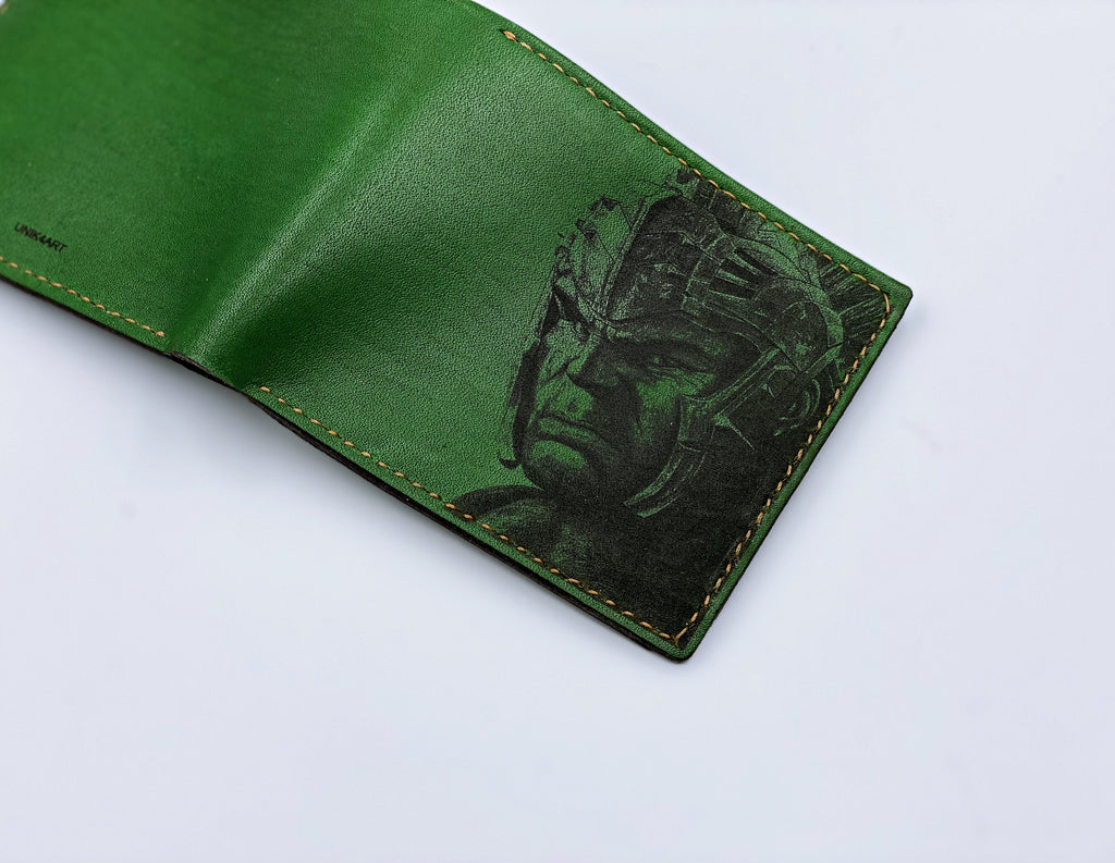 Mayan Corner - Hulk the Green warrior superheroes leather handmade men's wallet, custom gifts for him, father's day gifts