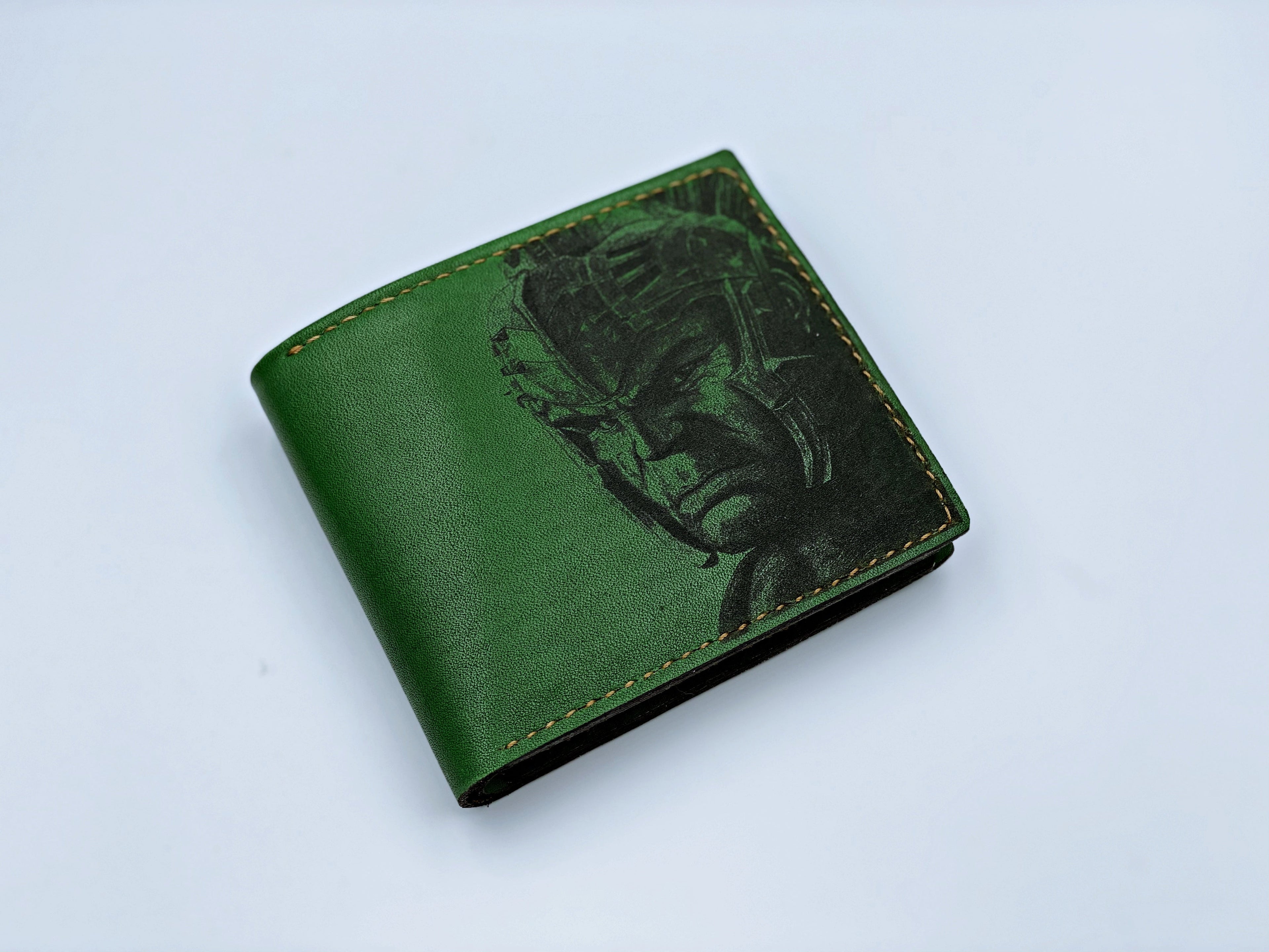 Mayan Corner - Hulk the Green warrior superheroes leather handmade men's wallet, custom gifts for him, father's day gifts