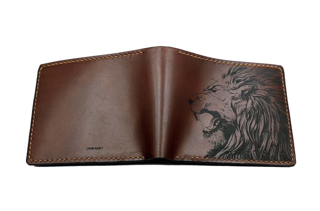 Mayan Corner - Lion animal leather handmade men's wallet, custom gifts for him, father's day birthday gifts, anniversary gift for men