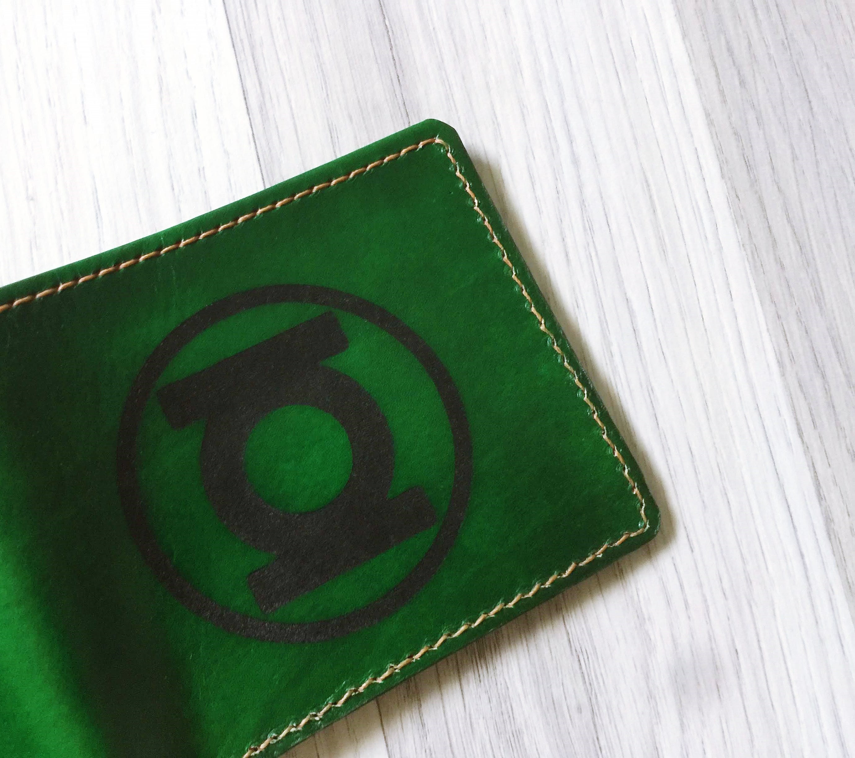 Mayan Corner - Green lantern leather handmade men's wallet, custom superheroes gifts for him, father's day gifts