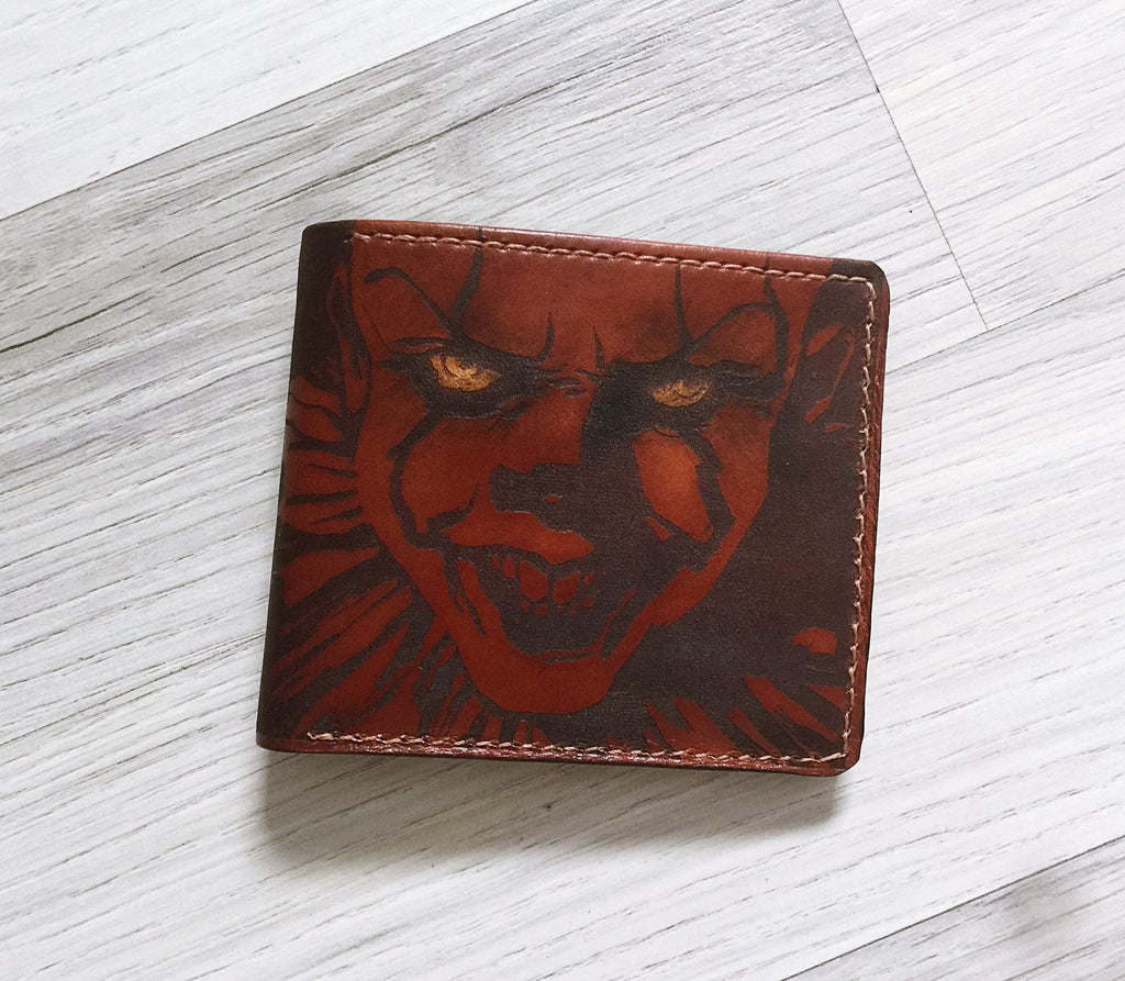 Mayan Corner - Pennywise IT halloween horror leather handmade men's wallet, horror movie men's present, personalized horror gifts for him, father, husband