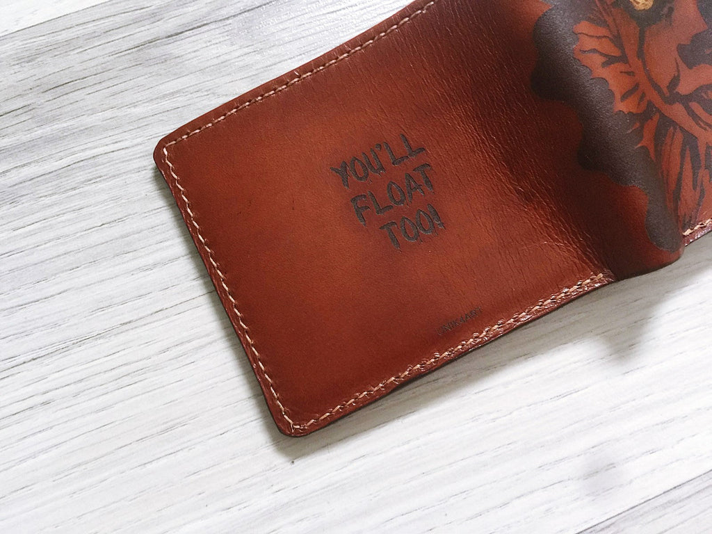 Mayan Corner - Pennywise IT halloween horror leather handmade men's wallet, horror movie men's present, personalized horror gifts for him, father, husband