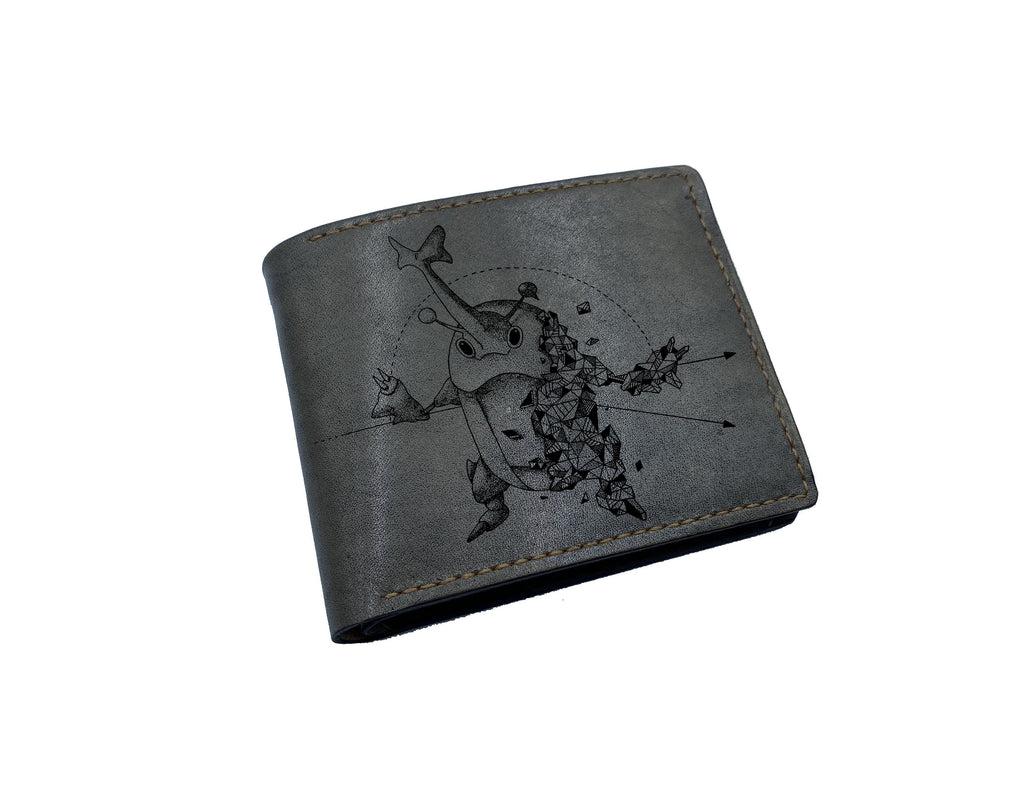 Mayan Corner - Pokemon geometric art leather wallet, customized leather gift for men, pokemon gift ideas - Mewtwo PK27101