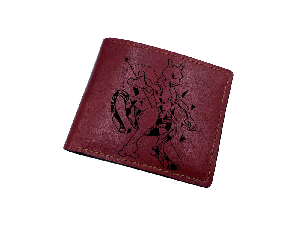 Mayan Corner - Pokemon geometric art leather handmade wallet, leather gift for dad, husband, brother - Blastoise/Kamex water pokemon