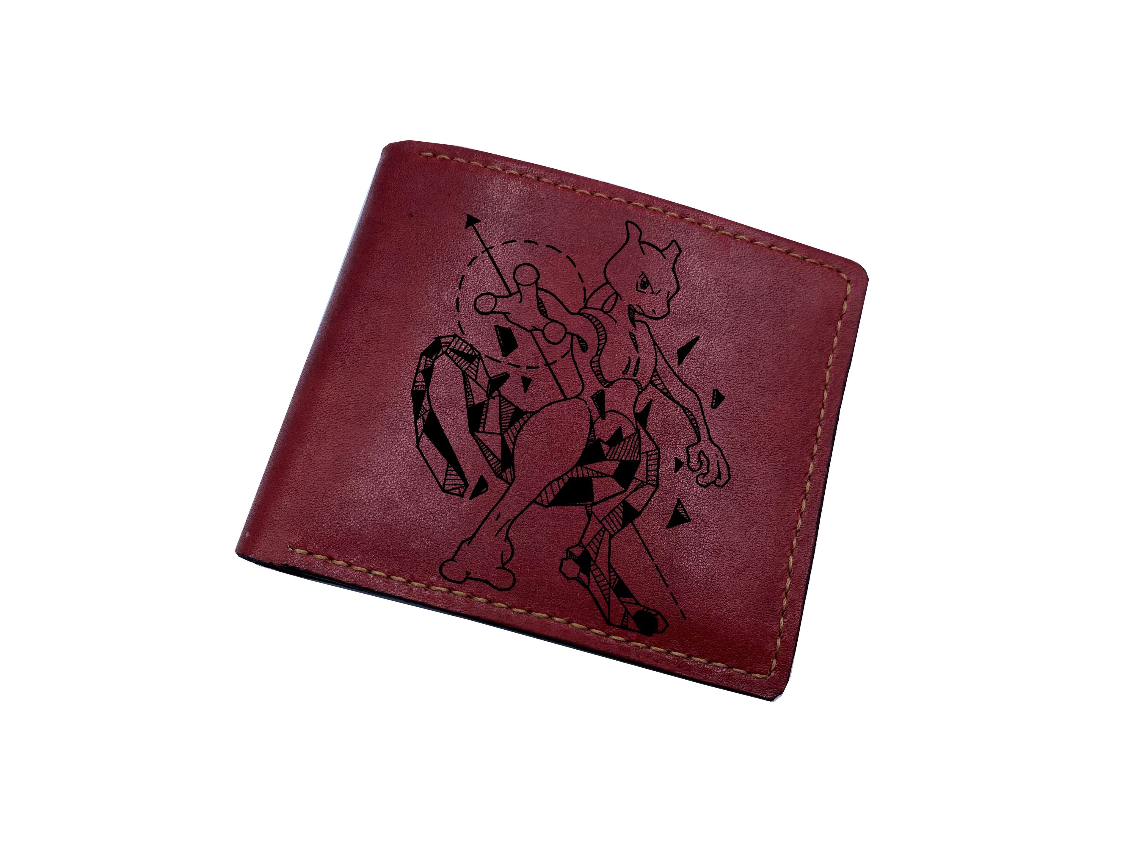 Mayan Corner - Pokemon geometric art leather handmade wallet, leather gift for dad, husband, brother - Blastoise/Kamex water pokemon