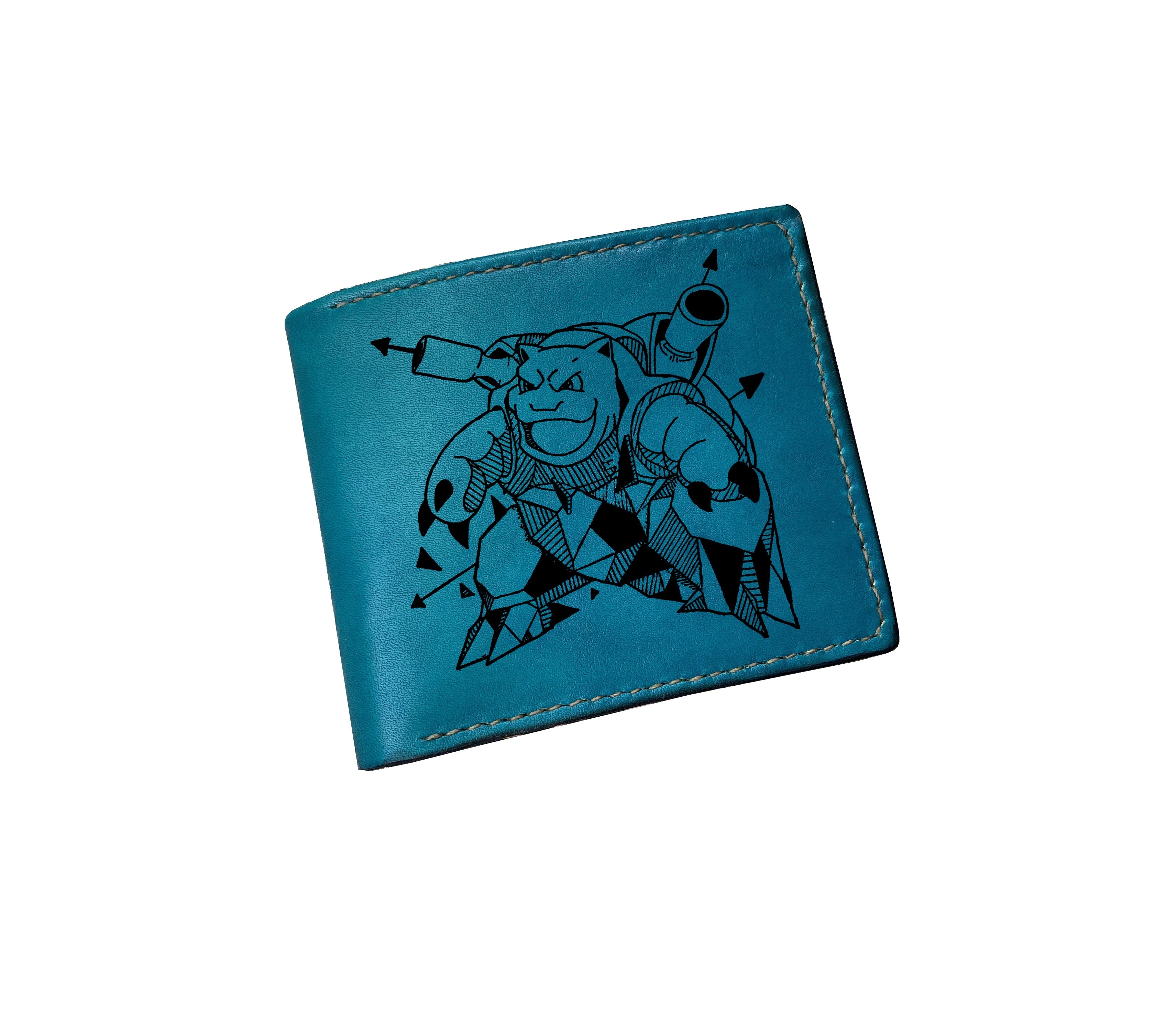 Mayan Corner - Pokemon geometric art leather handmade wallet, leather gift for dad, husband, brother - Mewtwo