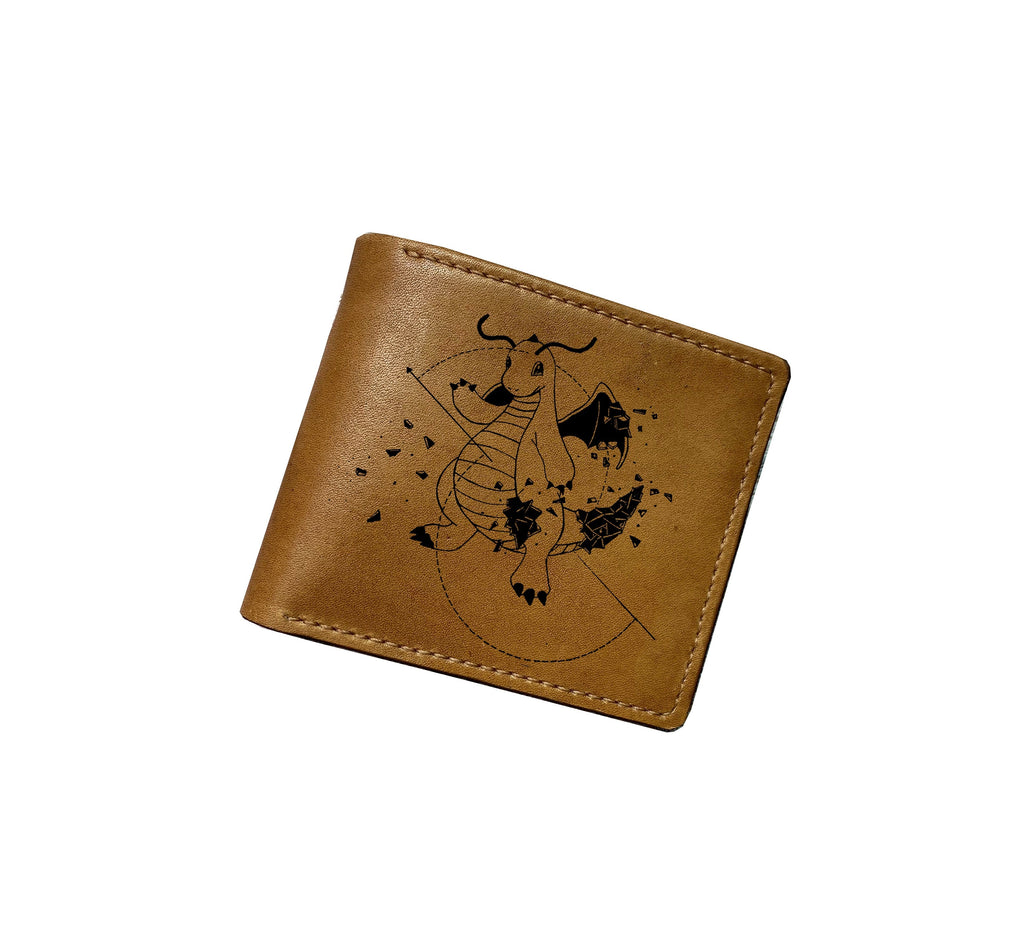 Mayan Corner - Pokemon geometric art leather handmade wallet, leather gift for dad, husband, brother - Charizard charmander