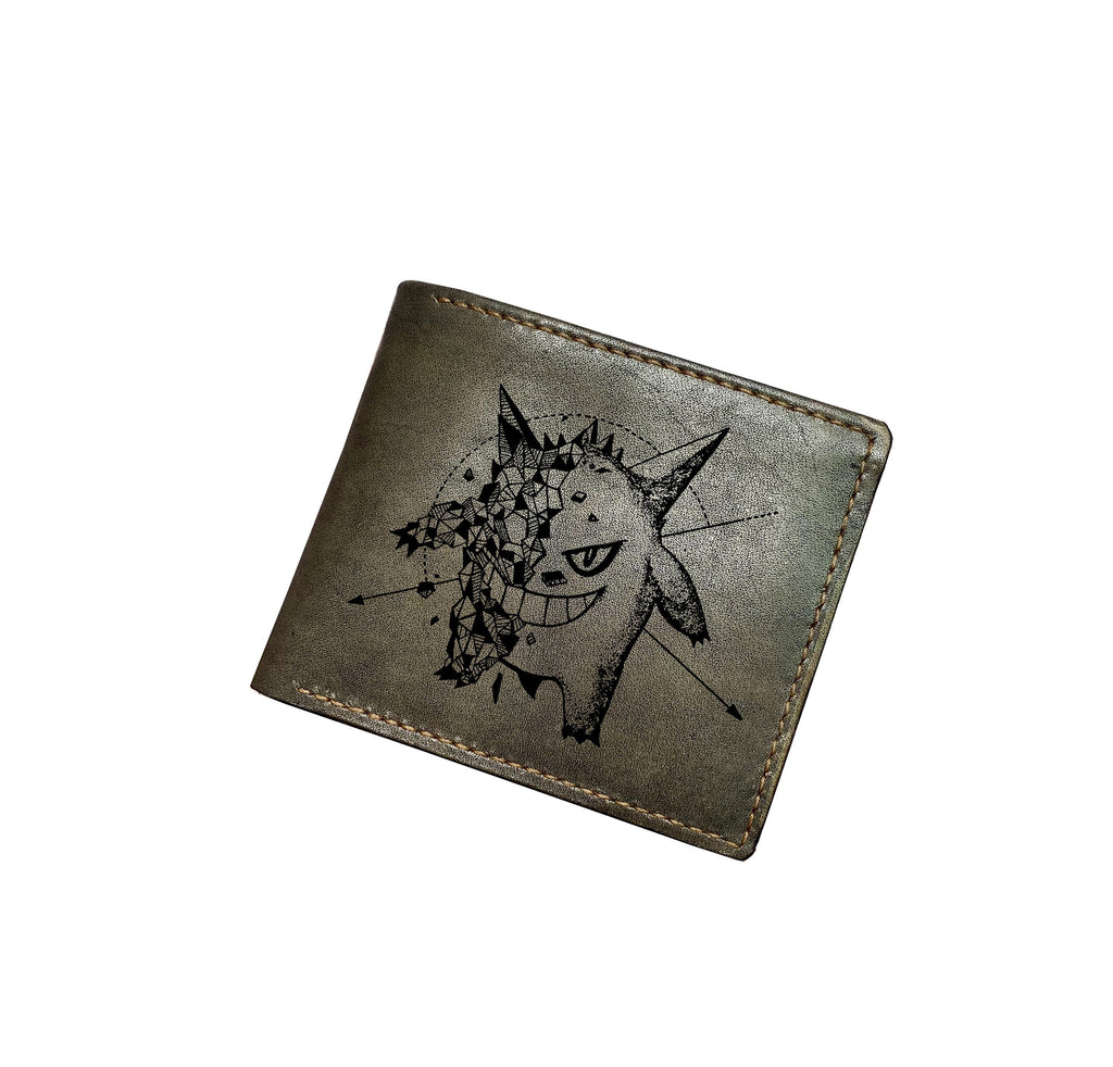 Mayan Corner - Pokemon geometric art leather handmade wallet, leather gift for dad, husband, brother - Dragonite evolution