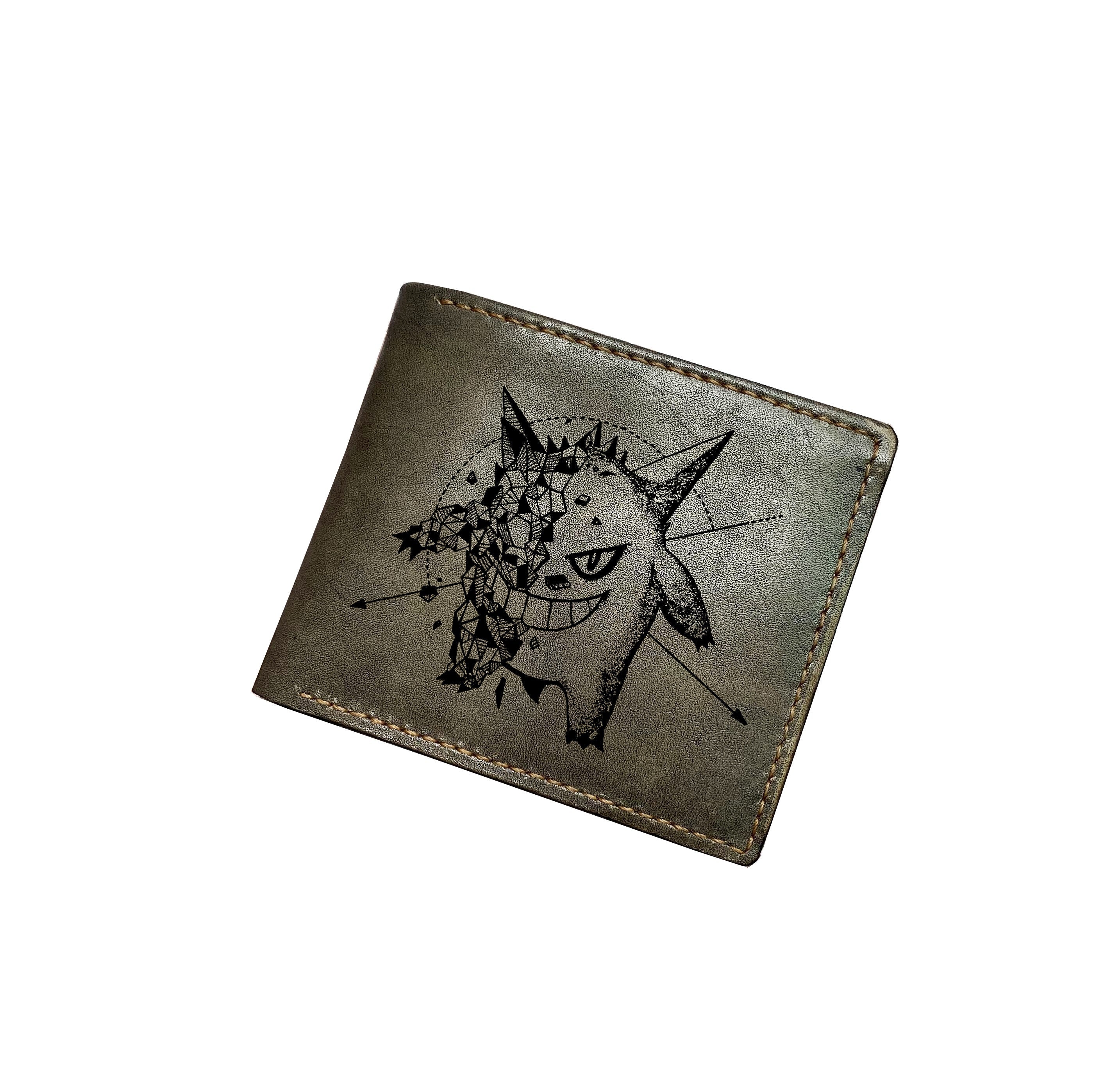 Mayan Corner - Pokemon geometric art leather handmade wallet, leather gift for dad, husband, brother - Dragonite evolution