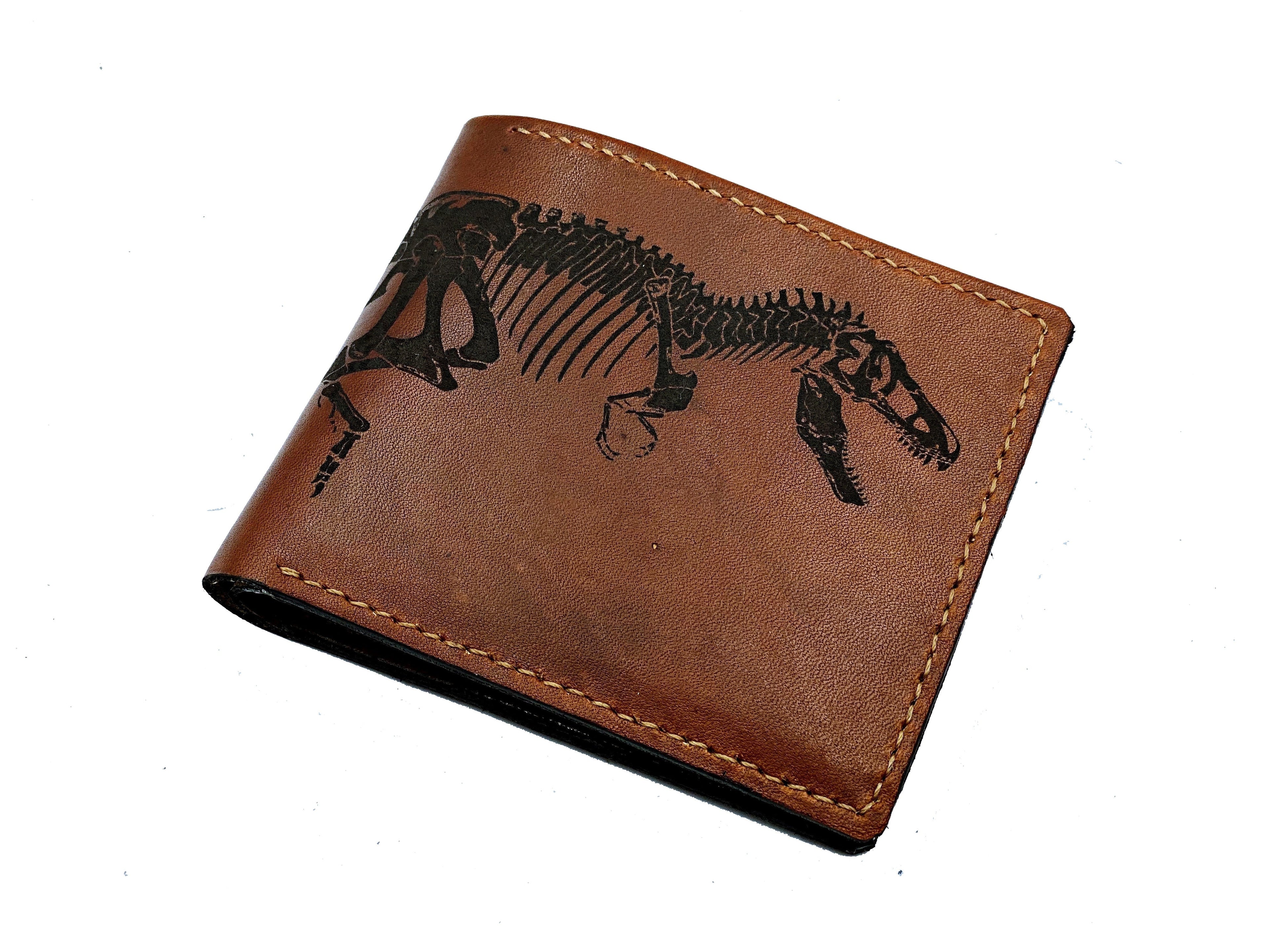 Mayan Corner - T-rex skeleton dinosaurus fossil leather handmade men's wallet, custom gifts for him, father's day gifts, anniversary gift for men