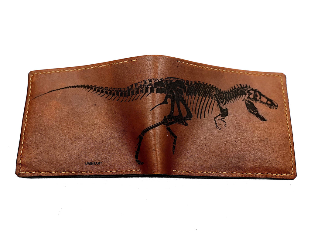 Mayan Corner - T-rex skeleton dinosaurus fossil leather handmade men's wallet, custom gifts for him, father's day gifts, anniversary gift for men