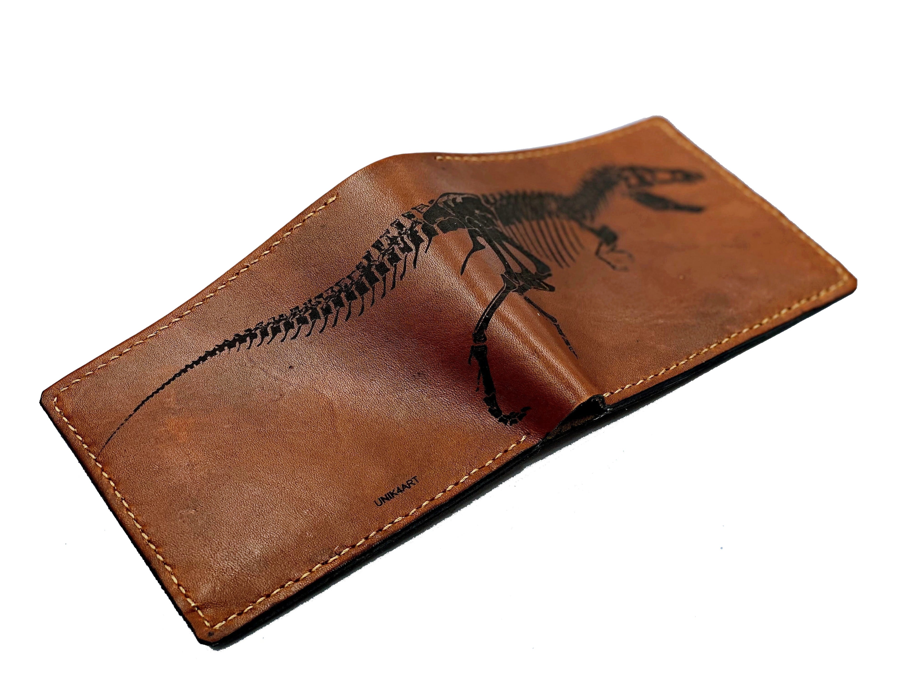 Mayan Corner - T-rex skeleton dinosaurus fossil leather handmade men's wallet, custom gifts for him, father's day gifts, anniversary gift for men