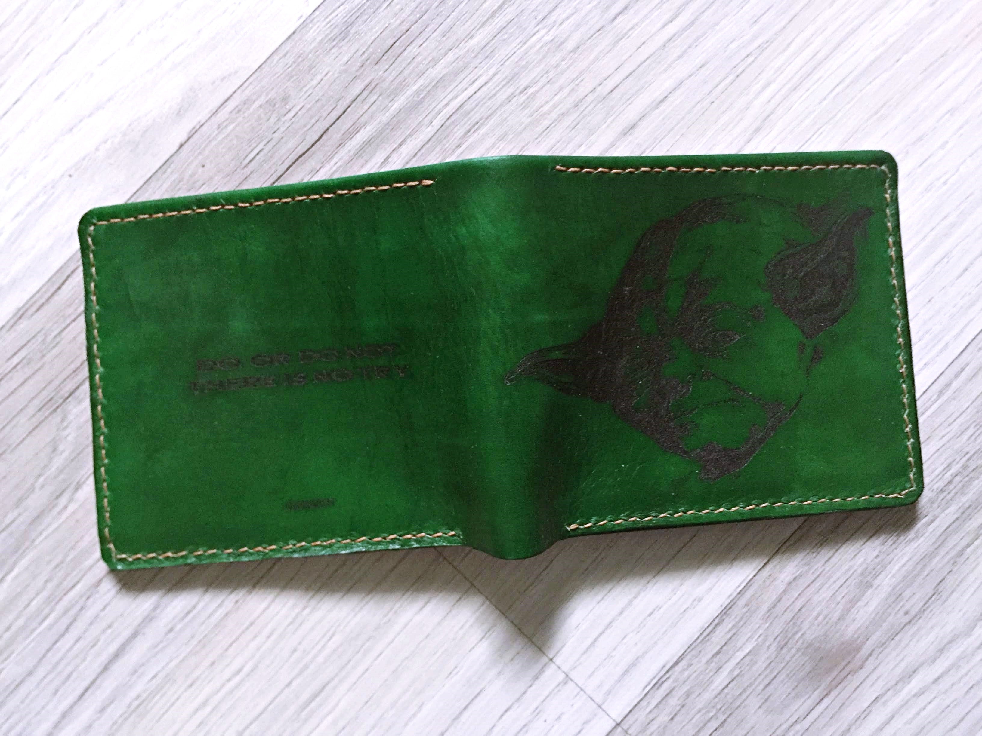 Mayan Corner - Master Yoda Starwars personalized leather handmade men's wallet, custom birthday wedding anniversary present for him, Father boyfriend brother