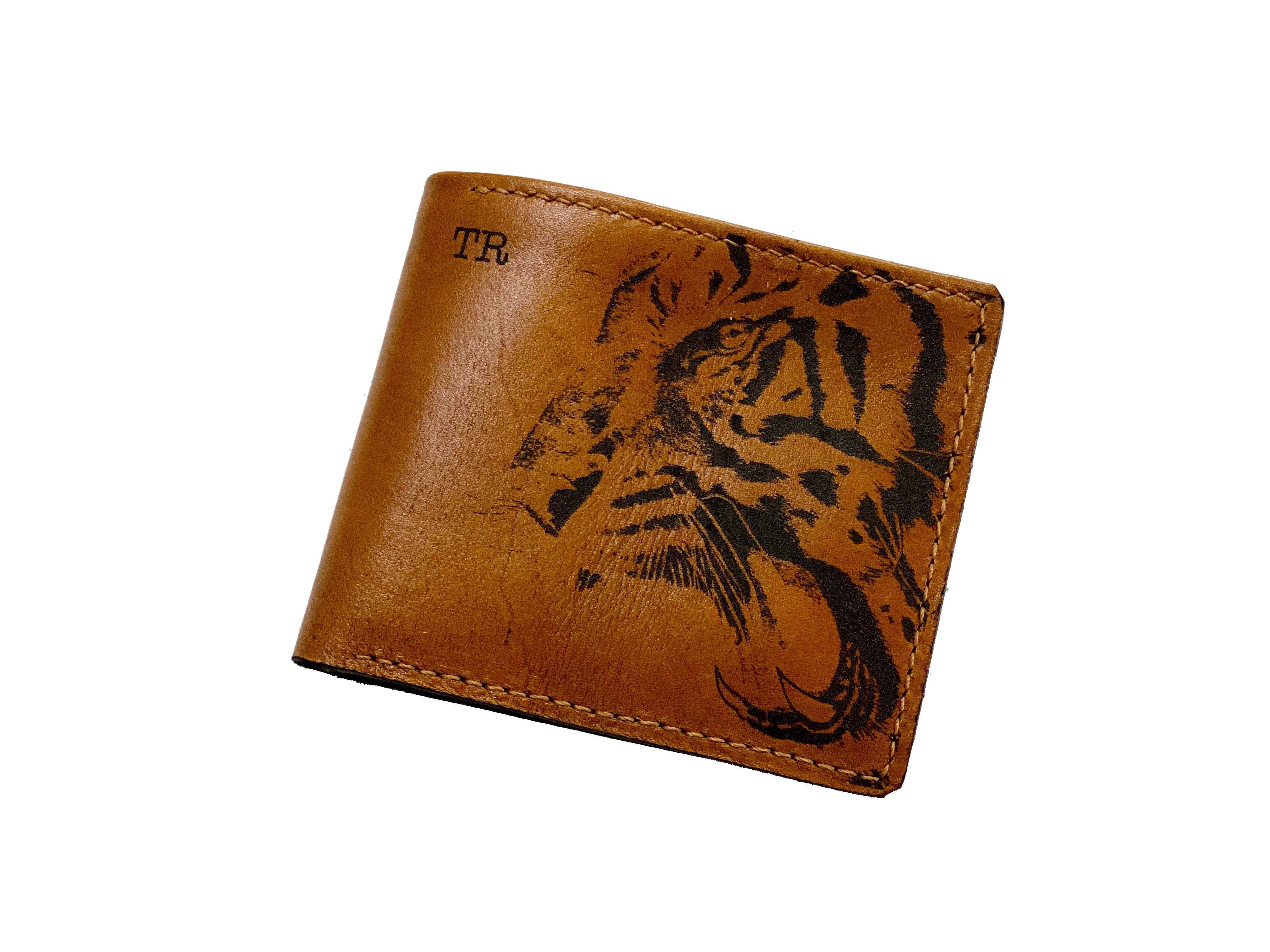 Mayan Corner - Tiger animal leather handmade men's wallet, custom gifts for him, father's day birthday gifts, anniversary gift for men